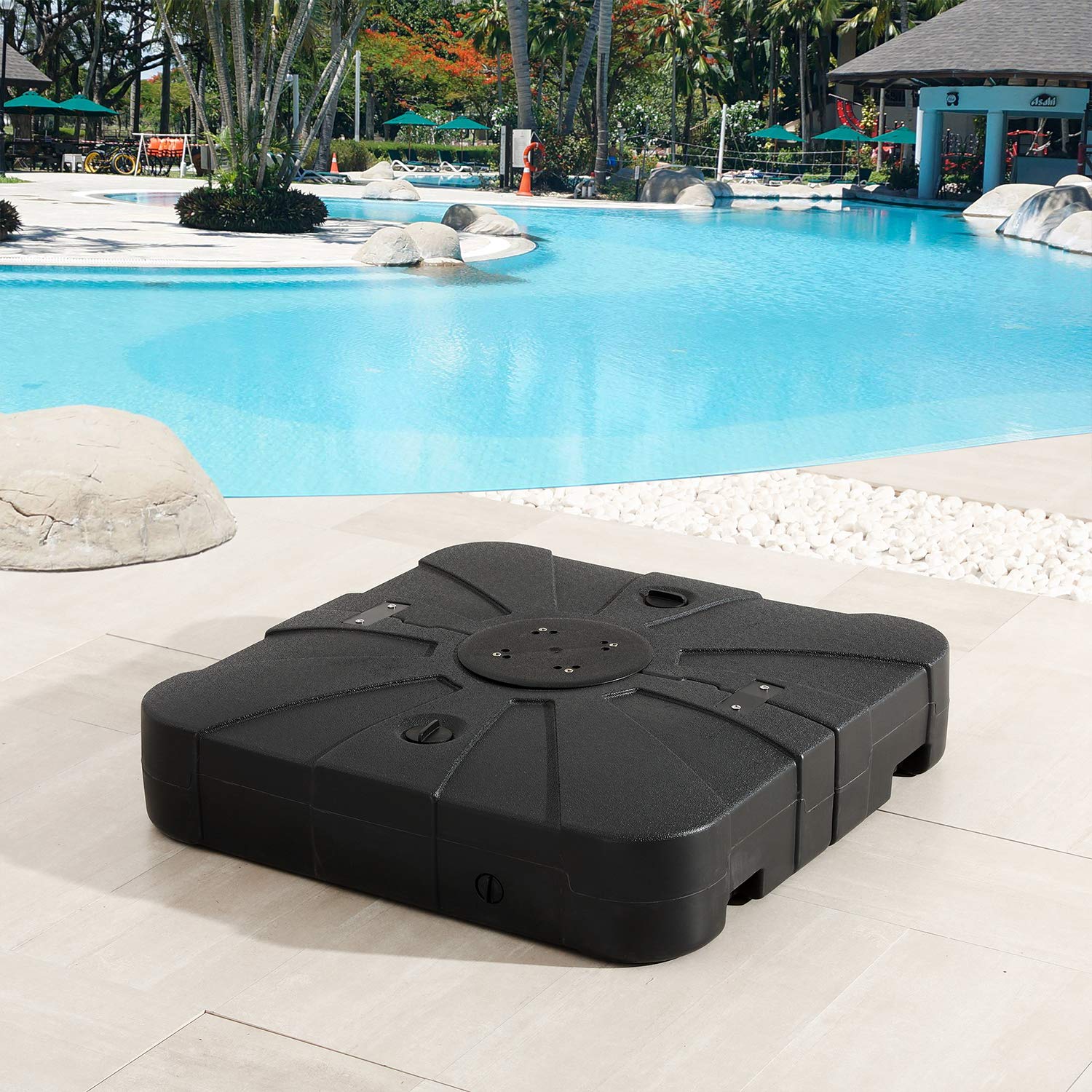 Heavy-Duty 231 lb Plastic Umbrella Base - Outdoor Cantilever Offset Sand/Water-Filled Stand for Patio, Deck & Beach - All-Weather Black Square Weight Plate Holder (Perfect for Poolside, Backyard & Outdoor Dining)