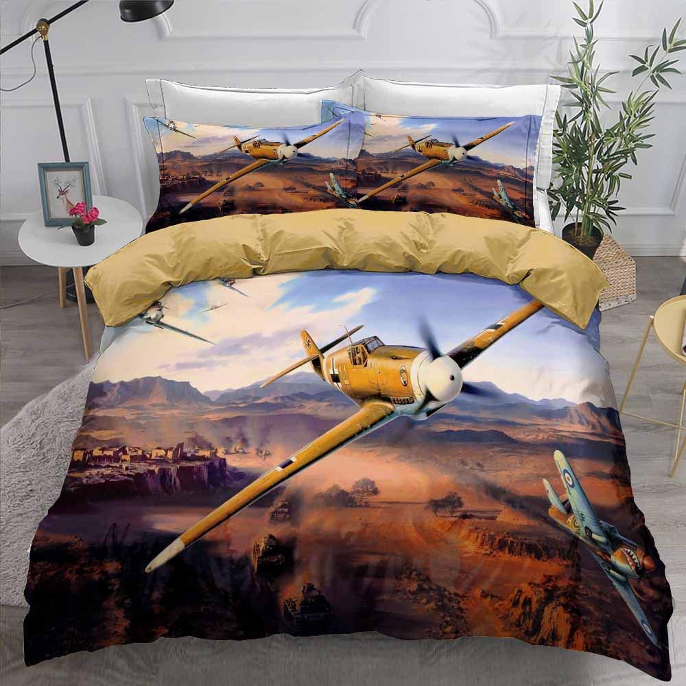 Microfiber Airplane Space Print Duvet Cover Set - Queen/Twin Size (90x102