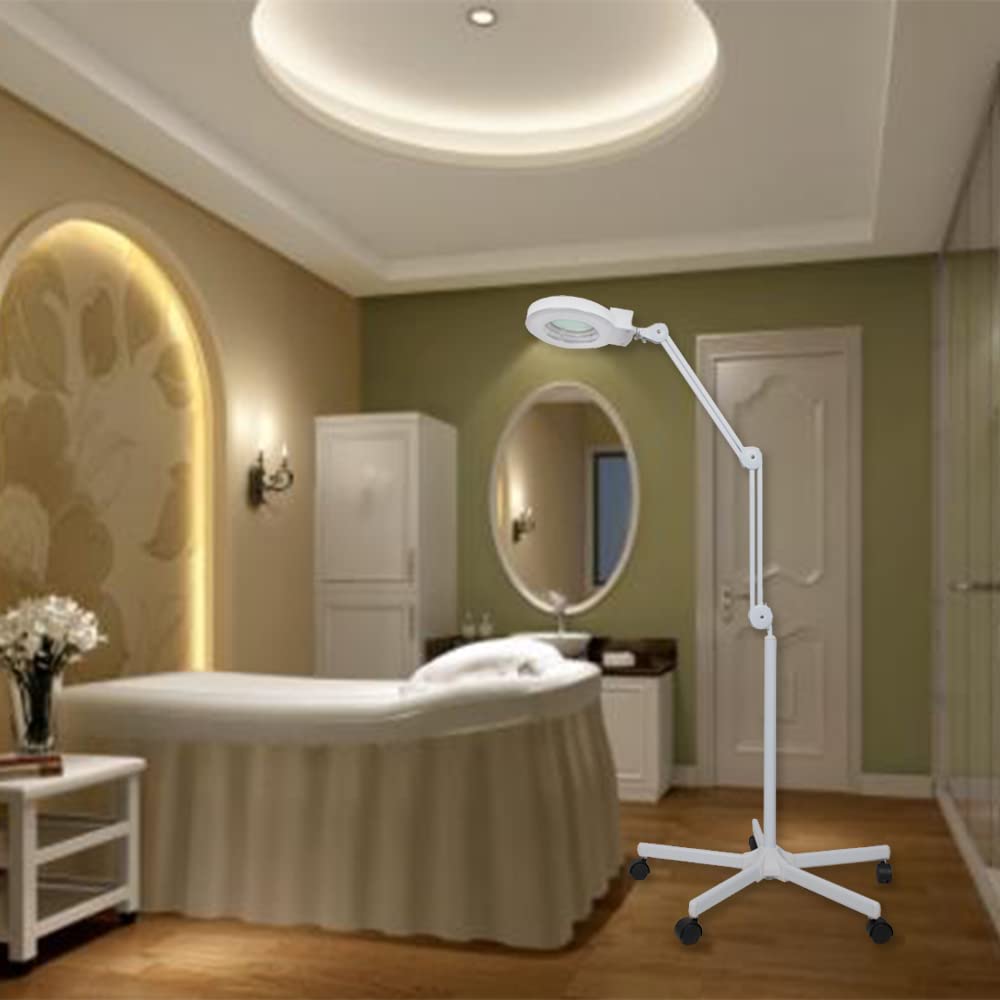 Sanqiao 5X Magnifying Floor Lamp with Adjustable LED Light - Vertical Stand for Beauty Salon, Tattoo, Nail & Skin Care - Perfect for Makeup Application, Eyebrow Shaping & Detailed Work
