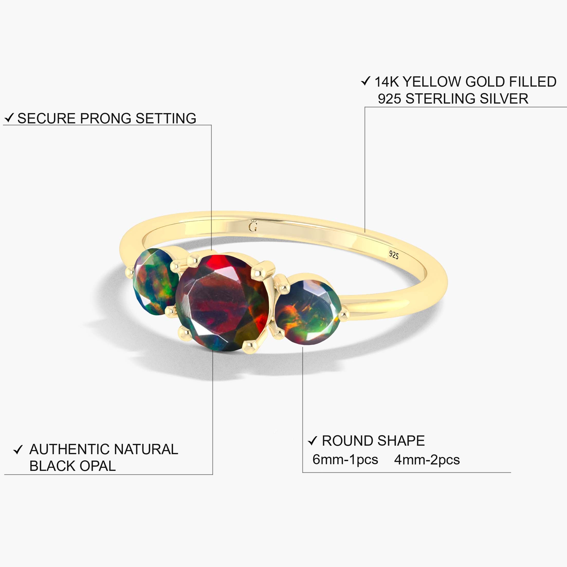 Elegant 3 Round Black Fire Opal Ring for Women - Perfect for Evening Parties, Date Nights & Special Occasions