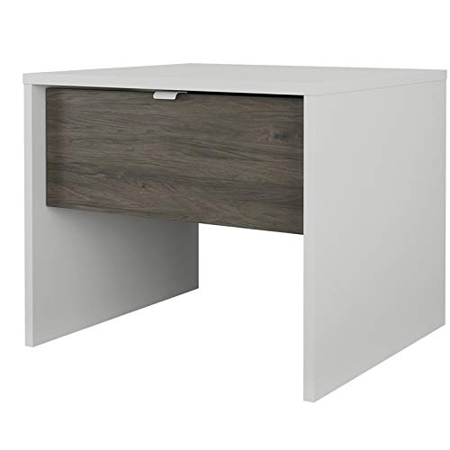 BOWERY HILL White and Gray Wooden 1-Drawer Nightstand for Bedroom - Compact Side Table with Storage for Small Spaces, Apartment, Dorm Room