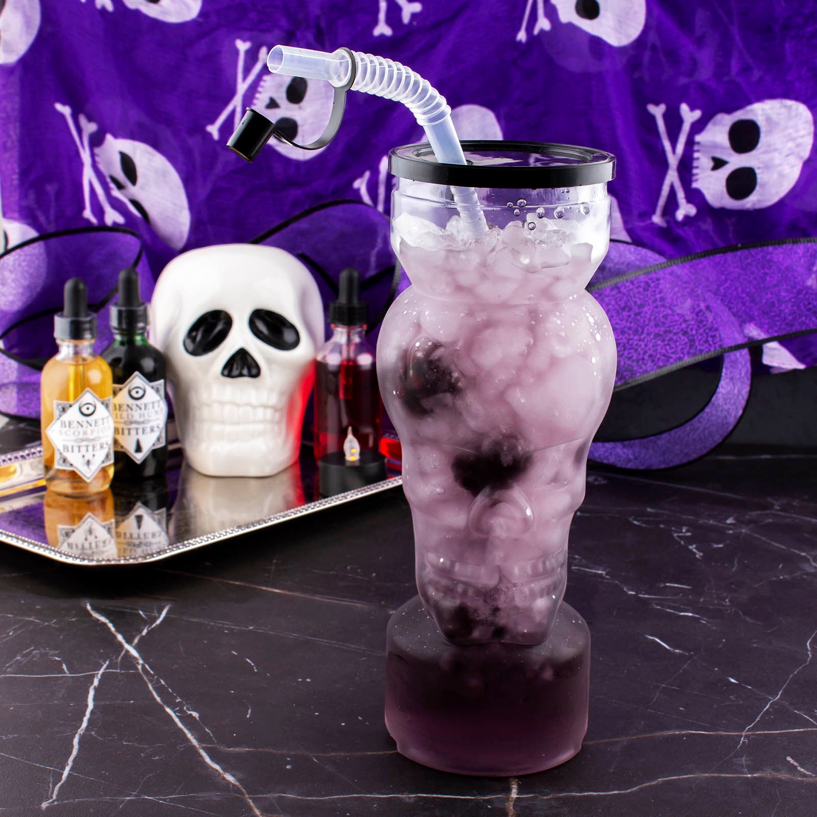 BarConic® 30oz Clear Skull Party Cup with Lid & Straw - Perfect for Halloween, Tailgating, and Outdoor Gatherings