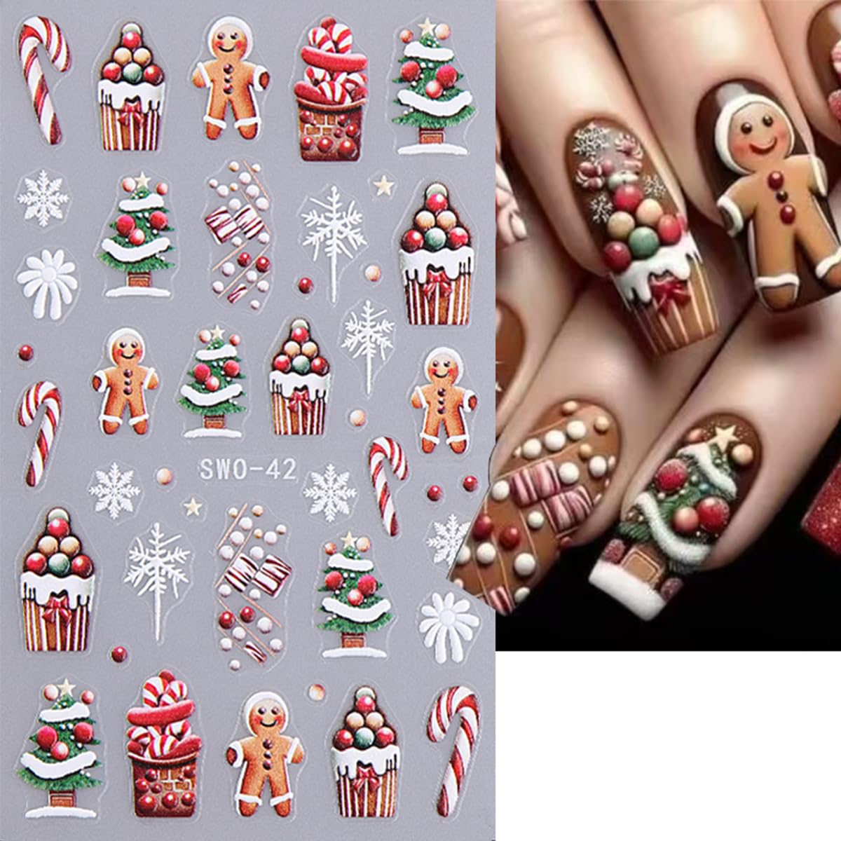 8 Sheets Christmas Nail Art Stickers - 5D Santa Claus, Gingerbread Man, Candy, Elk, Tree & Snowman Winter Nail Decals for DIY Manicure | Perfect for Holiday Parties, Gift Wrapping & Festive Nail Designs