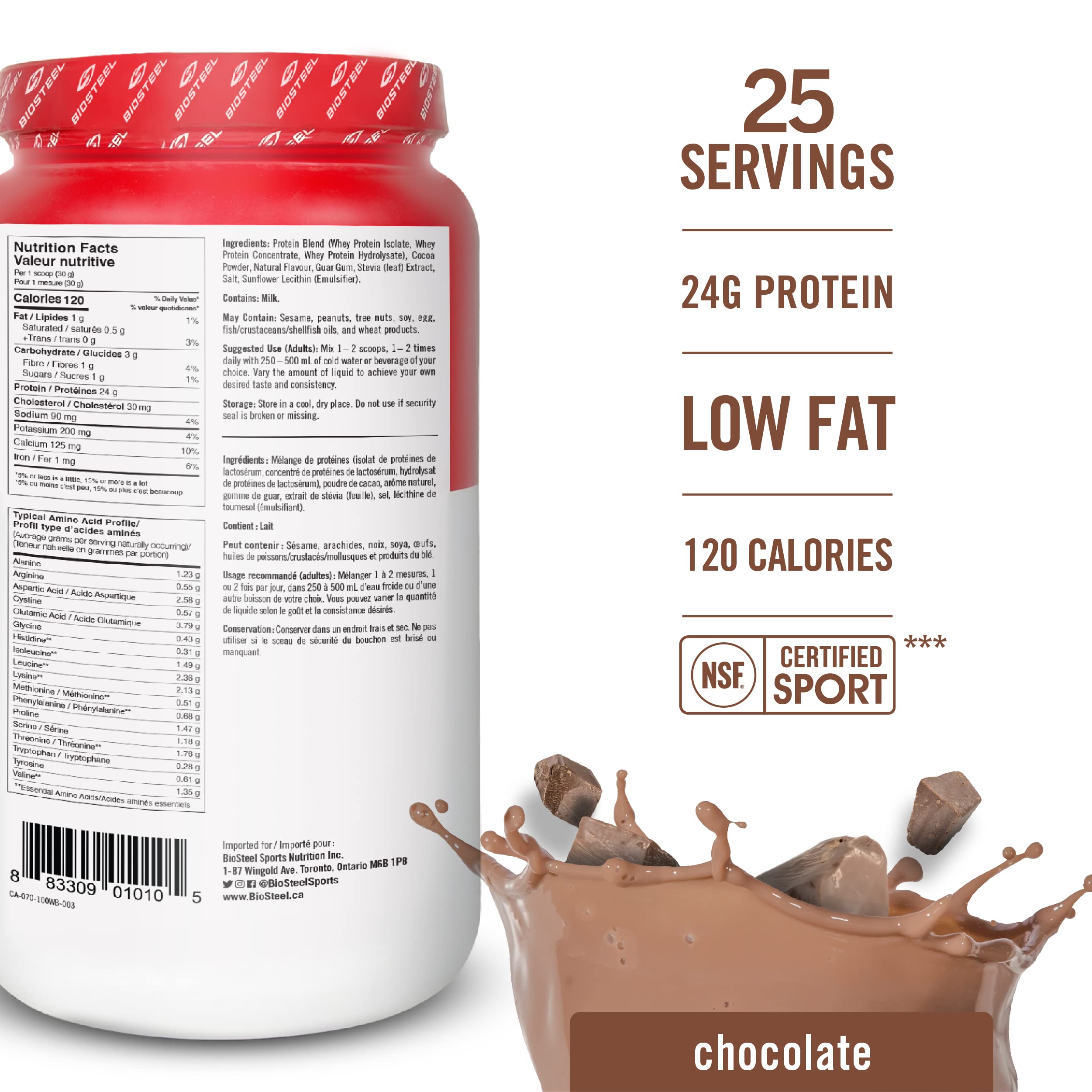 BioSteel Sports Chocolate 100% Whey Protein Powder - rBGH Hormone Free, Non-GMO Post Workout Recovery Formula, 25 Servings - Ideal for Muscle Growth, Weight Loss & Fitness Enthusiasts