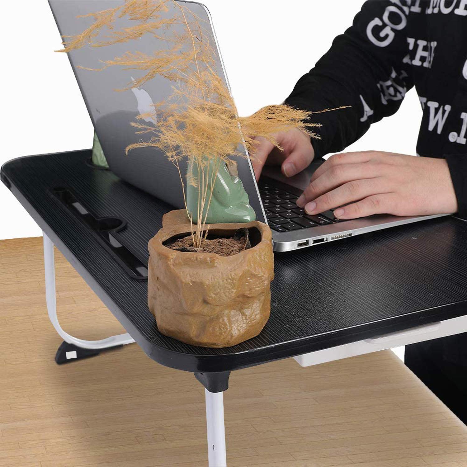 Premium XXL Foldable Laptop Bed Table with Cup Holder & Drawer - Portable Standing Lap Desk for Couch, Office, Bed (27.5”x18.9”x11”) - Ideal for Remote Work, Gaming, Breakfast in Bed & Home Office Use
