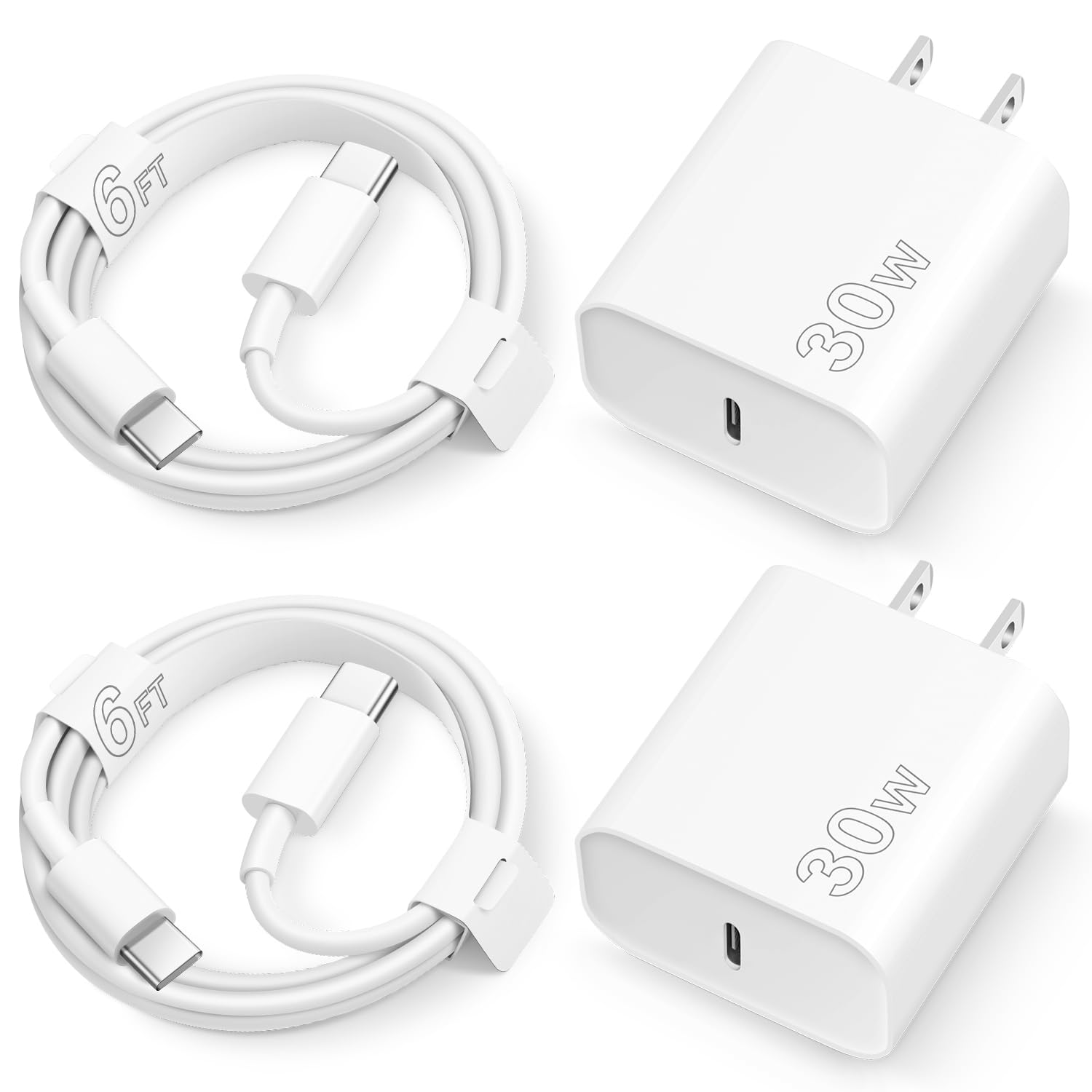 30W Fast USB C Charger Block & 6FT Cable 2 Pack - Compatible with iPhone 16/16 Plus/16 Pro/16 Pro Max/iPhone 15/15 Pro Max/Samsung - Quick Charging for Home, Office & Travel