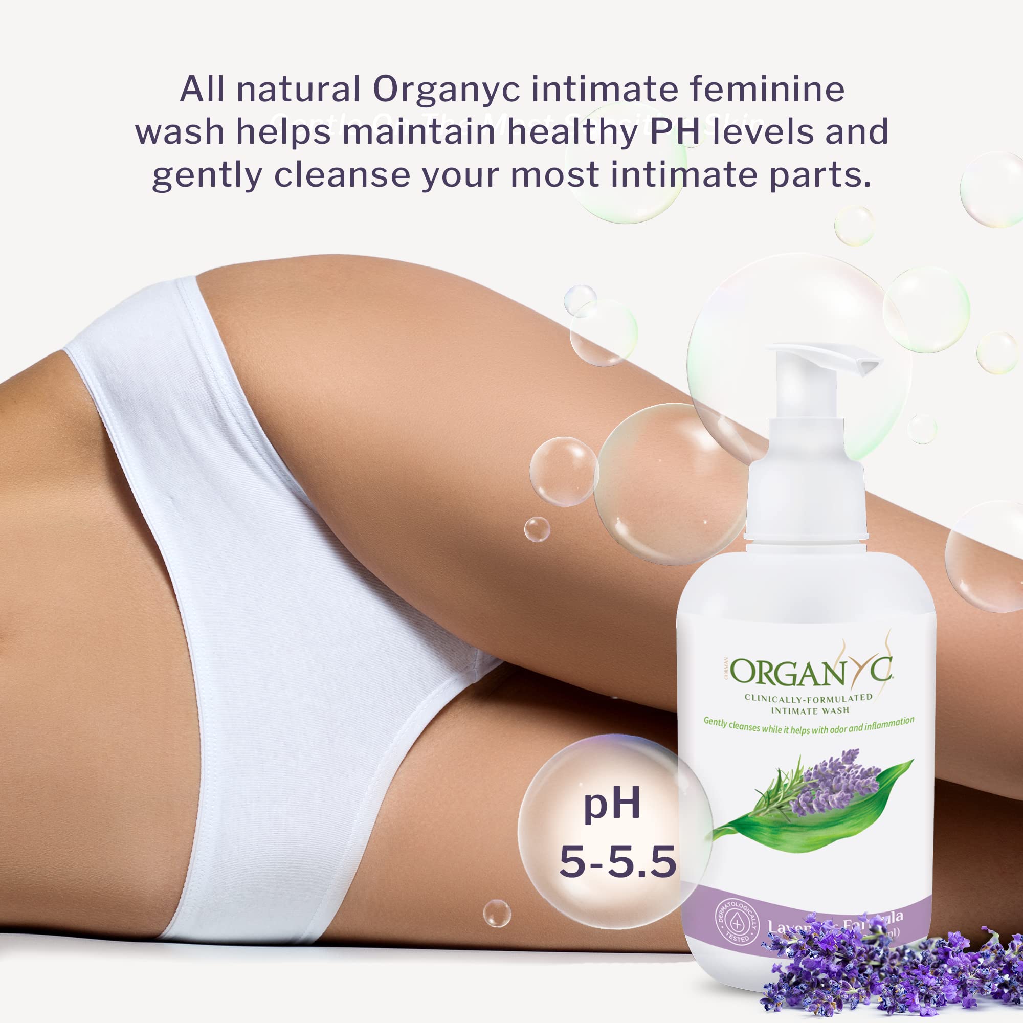 Organic Lavender Feminine Wash with Essential Oils & Flower Extracts - pH Balanced Intimate Cleanser for Sensitive Skin - 8.5 fl oz (Pack of 2) - Gentle Daily Hygiene for Women - Perfect for Post-Workout, Travel & Menstrual Care