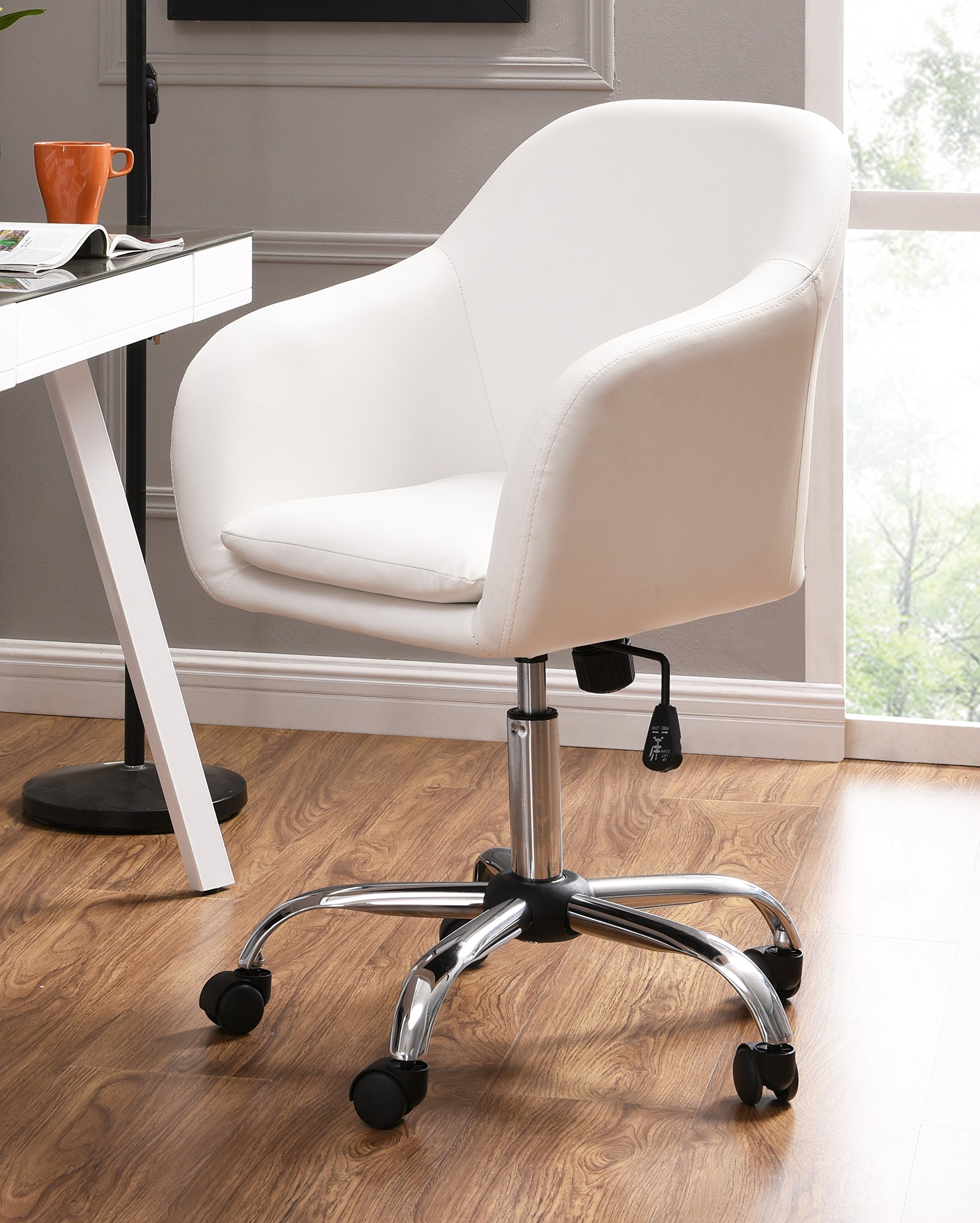 Premium White Faux Leather Office Swivel Chair - Ergonomic Executive Desk Chair with Adjustable Height for Home & Office Workspace - Perfect for Conference Rooms, Study Areas & Home Offices