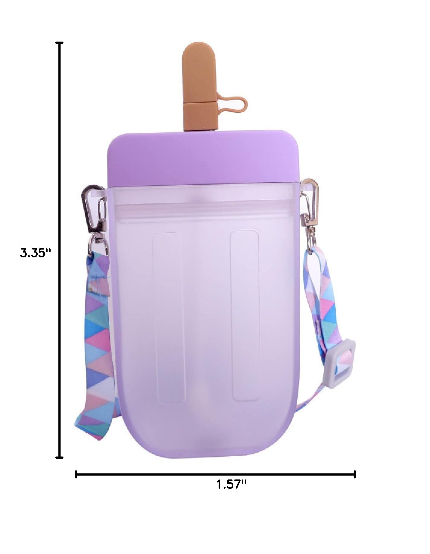 Kawaii Popsicle Water Bottle 300ml - Cute Juice Cup with Strap for Outdoor & School (Purple)
