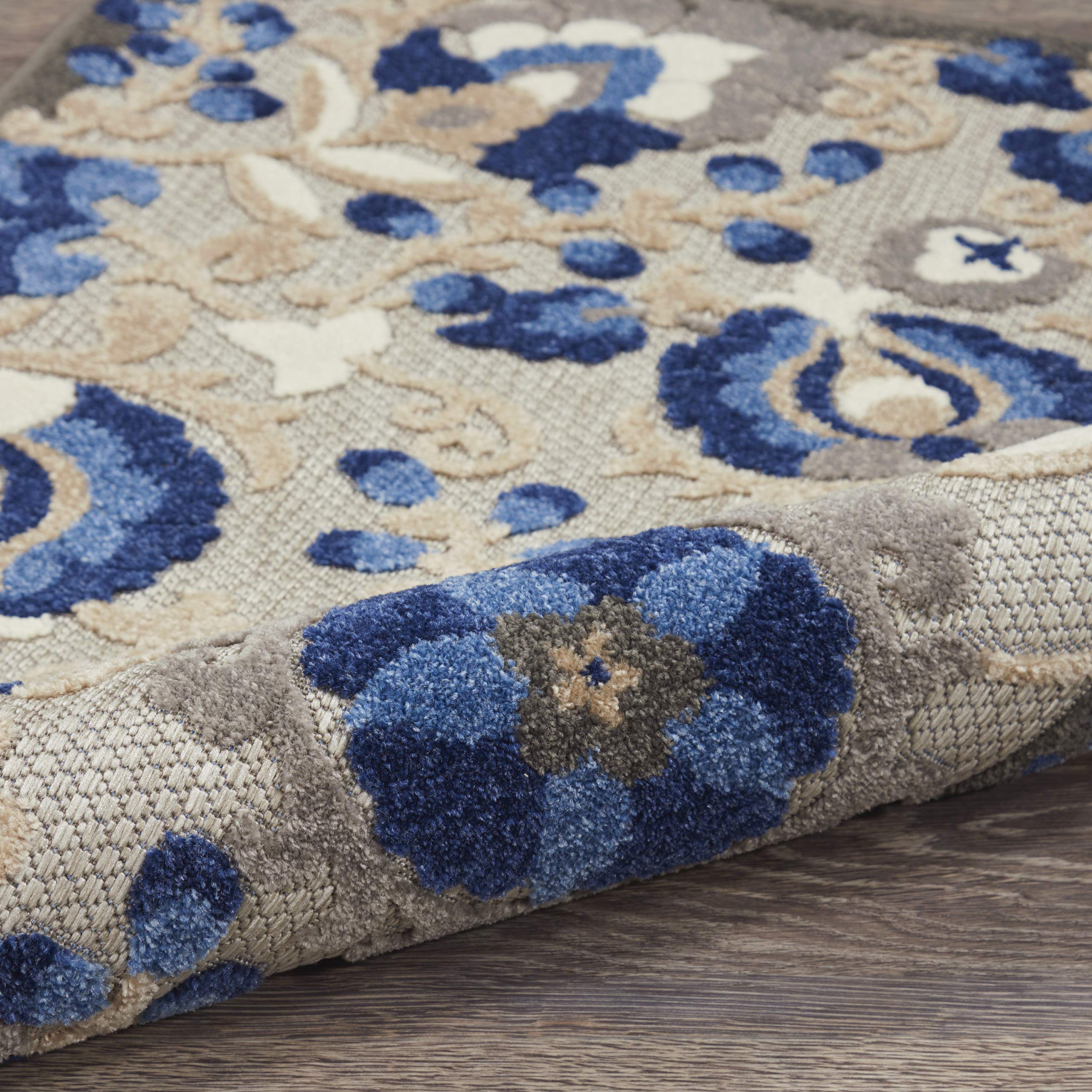 Nourison Aloha 7' x 10' Indoor Outdoor Area Rug - Natural Blue, Non-Shedding & Easy to Clean - Perfect for Bedroom, Living Room, Dining Room, Backyard, Deck & Patio
