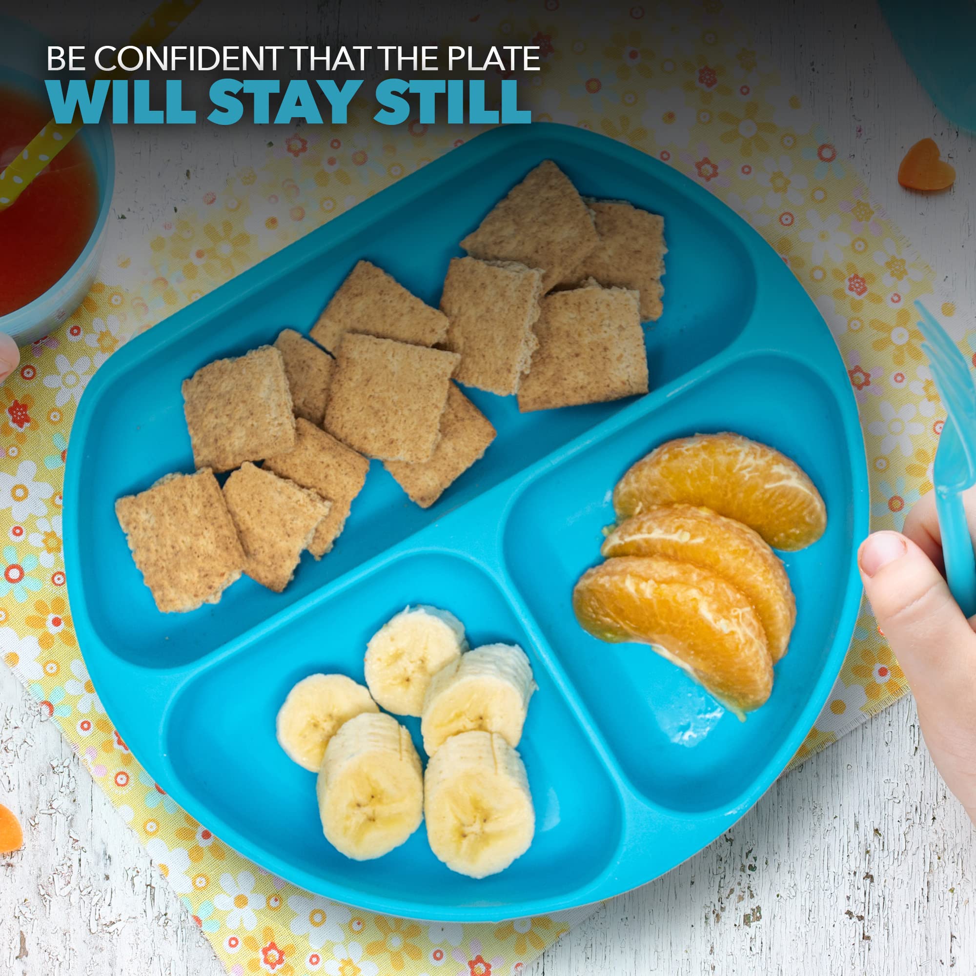 Non-Slip Silicone Suction Plates with Lids for Babies & Toddlers - BPA-Free Divided Plates by Exultimate (Blue) - Perfect for Highchair, Travel & Mess-Free Mealtime