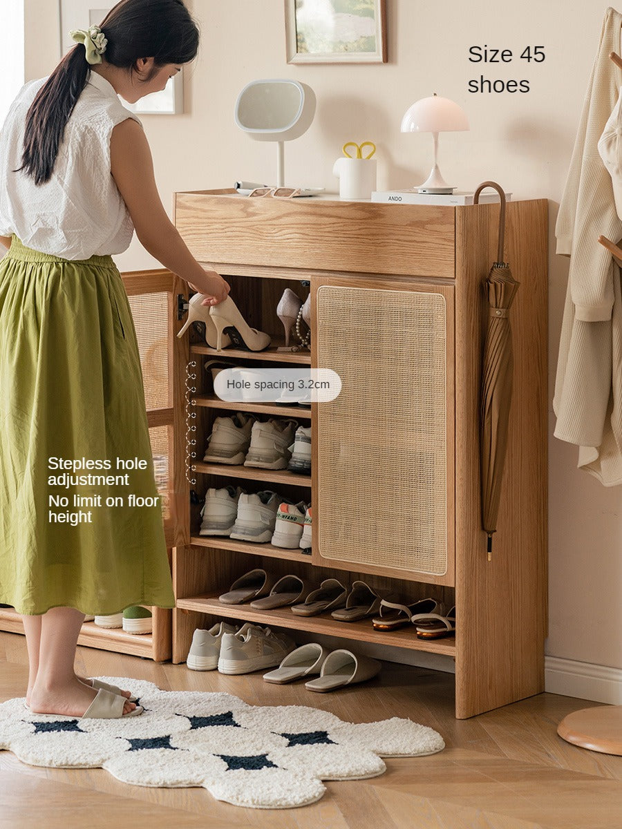 Solid Oak Wood Shoe Storage Cabinet - Modern Nordic Style with Rock Slab Design - Perfect for Entryway, Bedroom, or Closet Organization