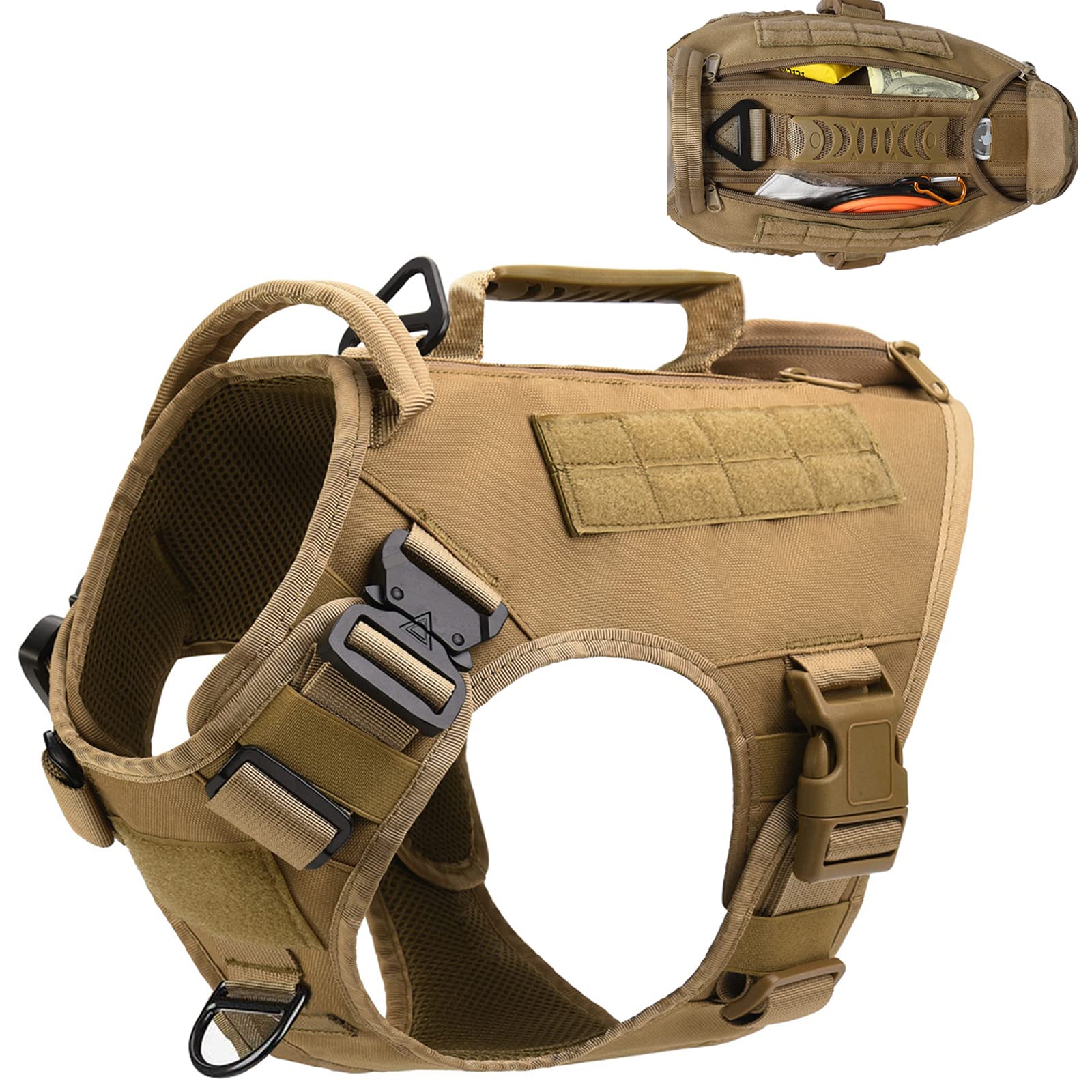 Tactical Dog Harness for Large & Medium Dogs - Military Molle Vest with 2 Detachable Pouches & Metal Buckles, No-Pull Design (Army Green, Medium) - Perfect for Outdoor Adventures, Hiking & Training