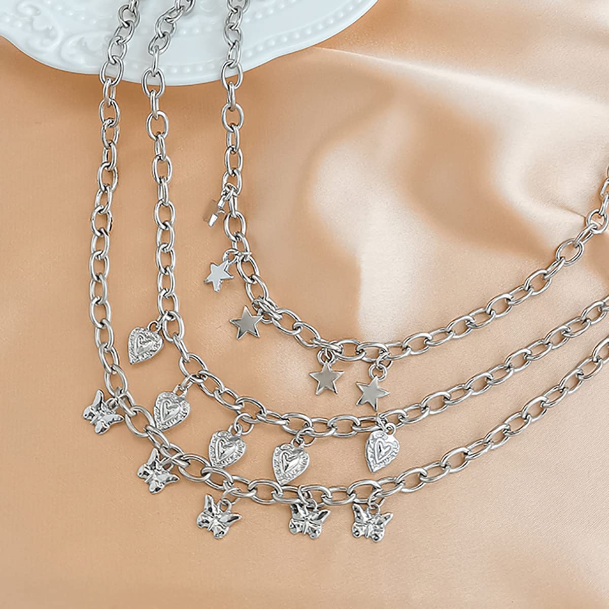 Boho Layered Choker Necklace for Women - Silver Star & Butterfly Pendant Multilayer Clavicle Chain | Perfect for Festival, Party, and Everyday Boho Fashion Accessories