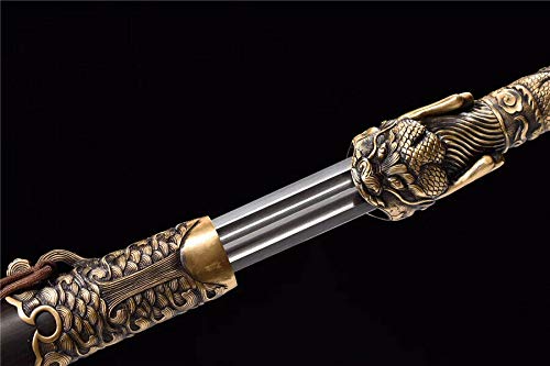 Chinese Dragon King Jian Sword - Handcrafted Damascus Steel Katana with Razor Sharp Blade - Perfect for Martial Arts Training, Cosplay, and Collectors