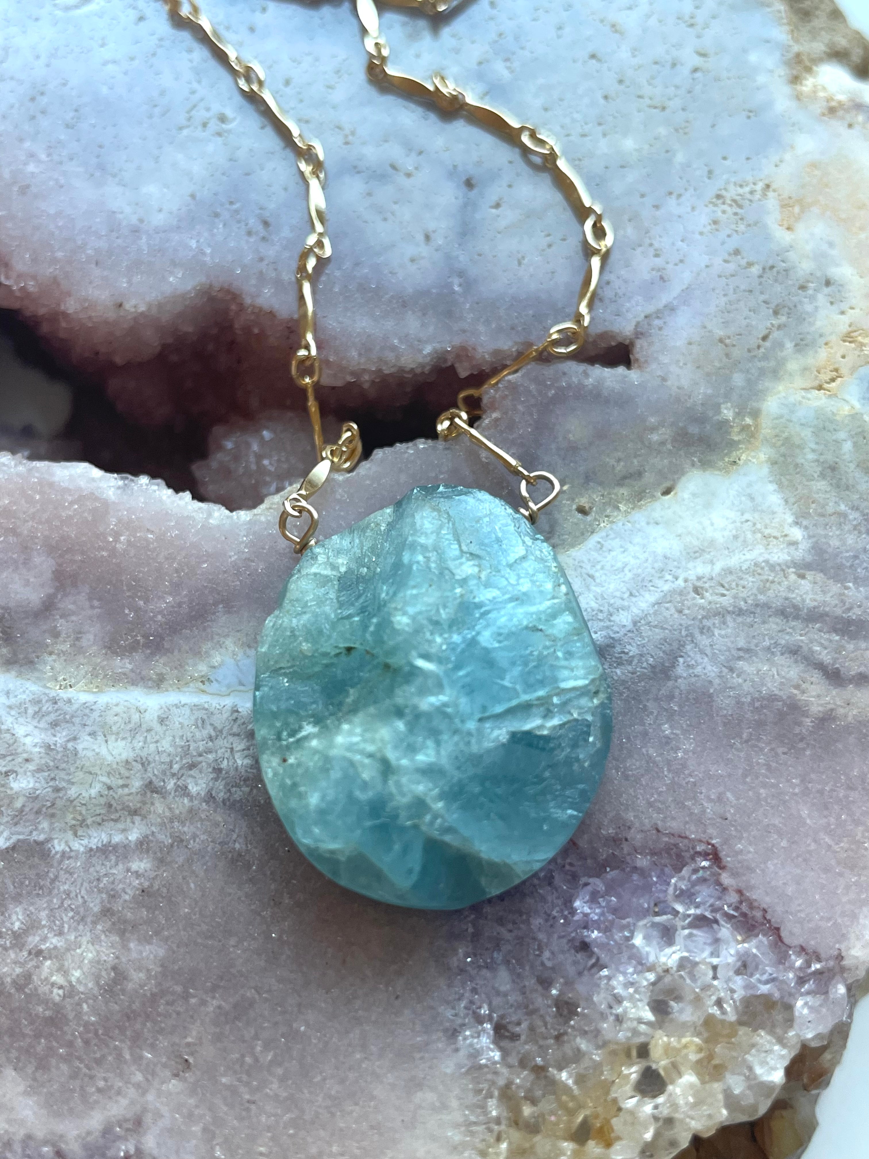 Stunning Large Raw Aquamarine Necklace in Gold Fill - March Birthstone Jewelry for Women, Perfect for Weddings, Anniversaries & Special Occasions