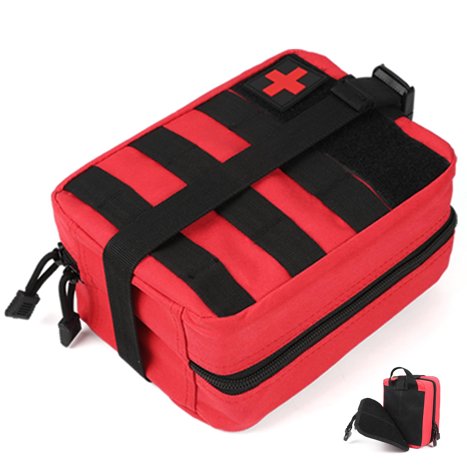Tactical Medical Pouch with Rip-Away Hook & Loop - MOLLE First Aid Kit Bag for Duty Belt & Keychain Clips | Emergency Survival Gear for Hiking, Camping & Military Use