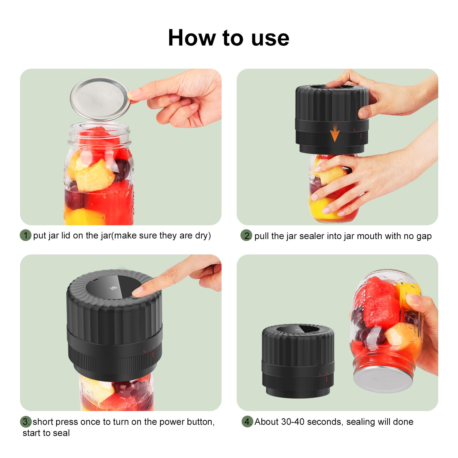 Electric Mason Jar Vacuum Sealer Kit - Cordless Food Preservation System for Wide & Regular Mouth Jars with 8 Lids & LED Display | Perfect for Meal Prep, Canning, Sous Vide & Long-Term Food Storage