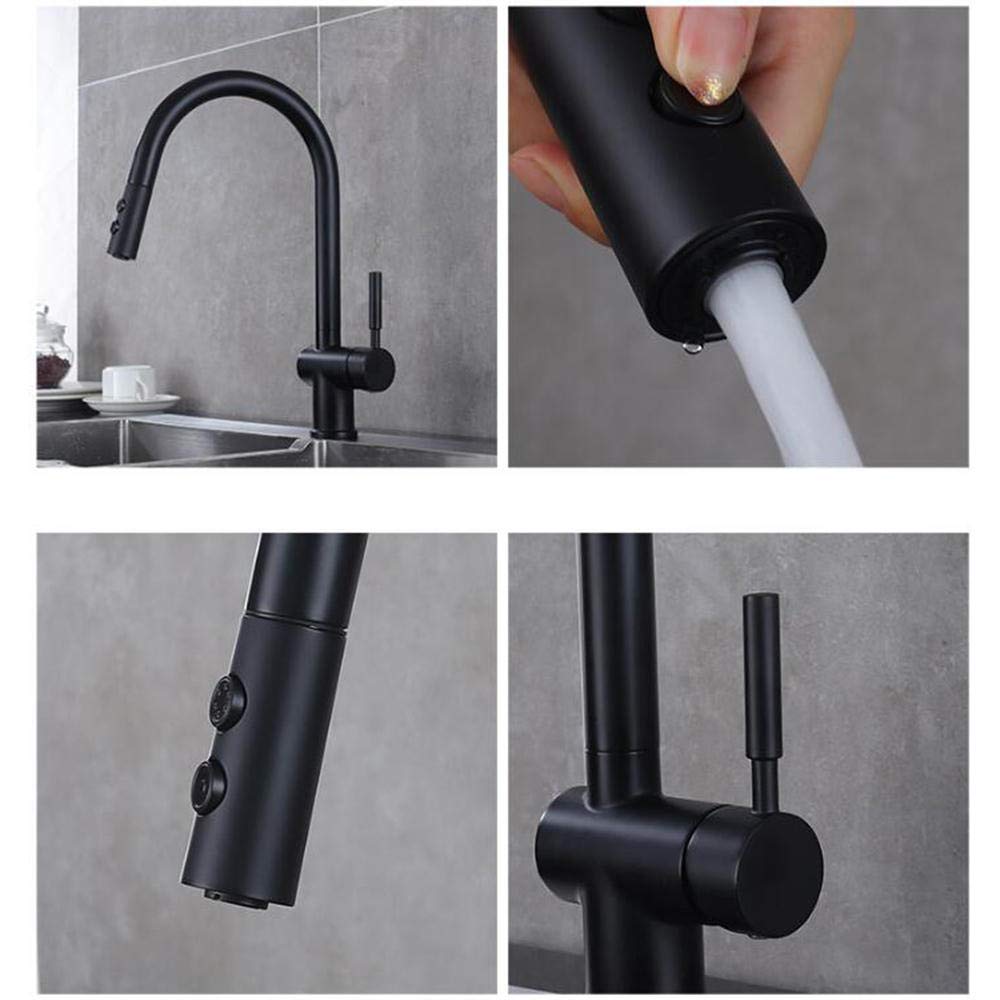 Black Pull Down Kitchen Faucet with Sprayer - Brass Hot & Cold Water 360° Swivel Spout, Dual Function Spray Head for Modern Home Kitchen Sink (Ideal for Washing Dishes, Filling Pots & Cleaning Countertops)