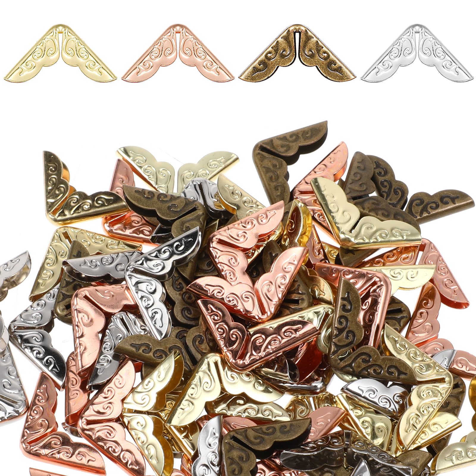 Giantree 80 Pcs Vintage Metal Book Corner Protectors - 4 Colors Iron Edge Guards for Scrapbooks, Photo Albums, Notebooks, Menus & Folders | Decorative Corner Protectors with Storage Box | Perfect for DIY Crafts, School Projects & Home Office Organization