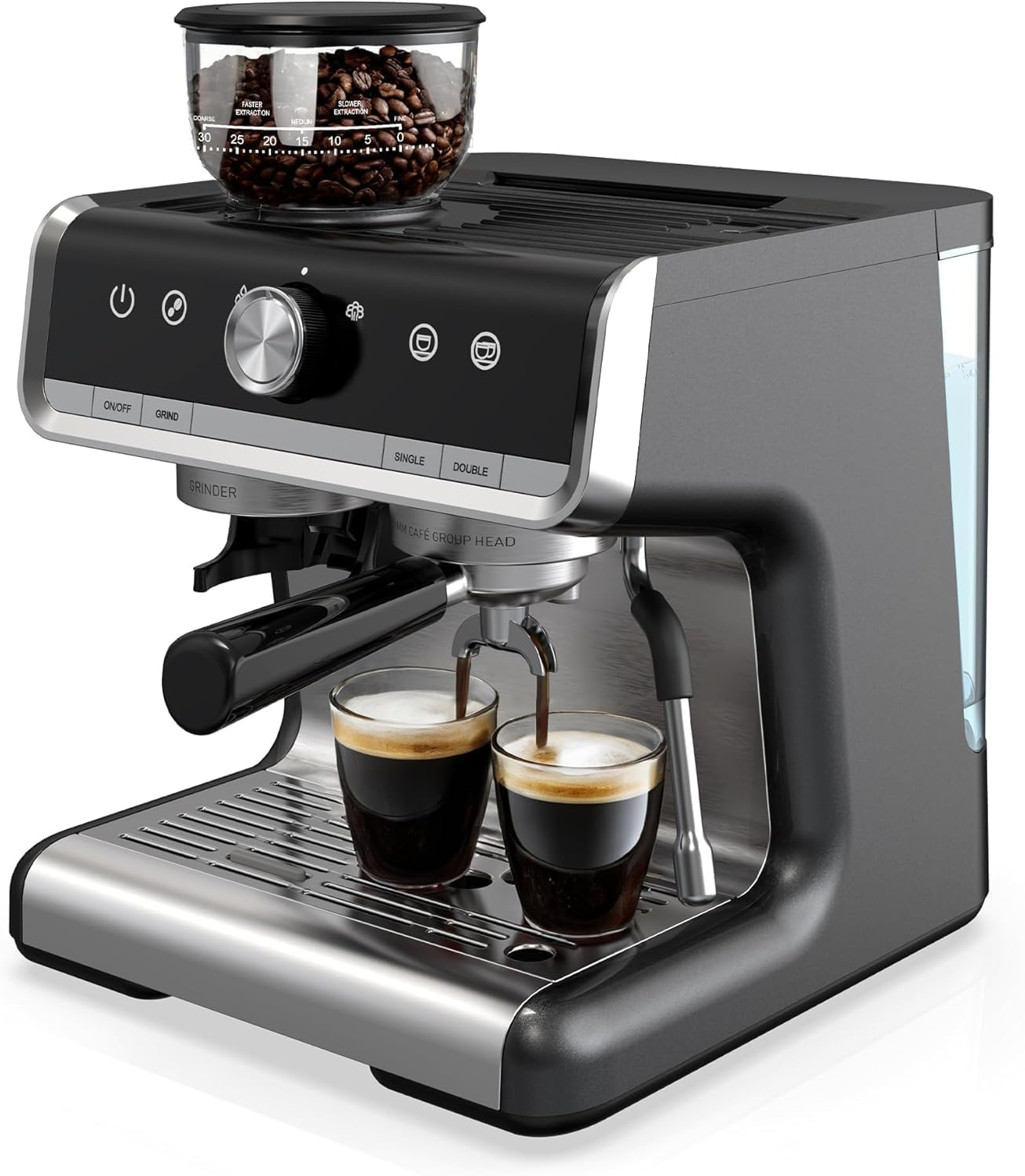 20 Bar Professional Espresso Machine with Built-in Grinder & Milk Frother - 95oz Removable Water Tank for Lattes, Cappuccinos & Americanos - Stainless Steel Home Coffee Maker for Barista-Style Drinks & Entertaining