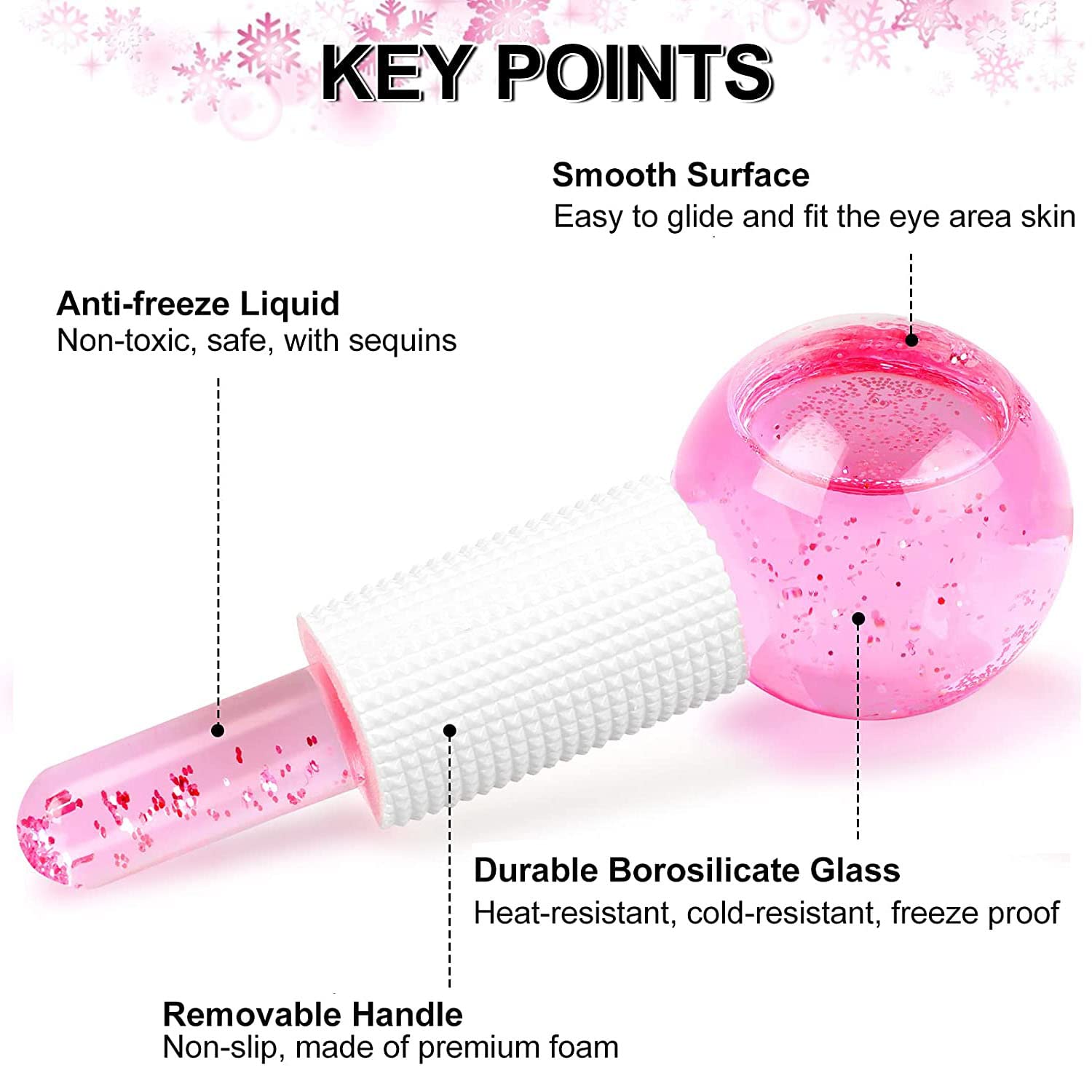 Ice Globes for Face - Cooling Massage Balls to Tighten Skin, Reduce Puffiness & Dark Circles - Pink Facial Roller for Lymphatic Drainage & Blood Circulation - Perfect for Morning Routine & Post-Workout Recovery