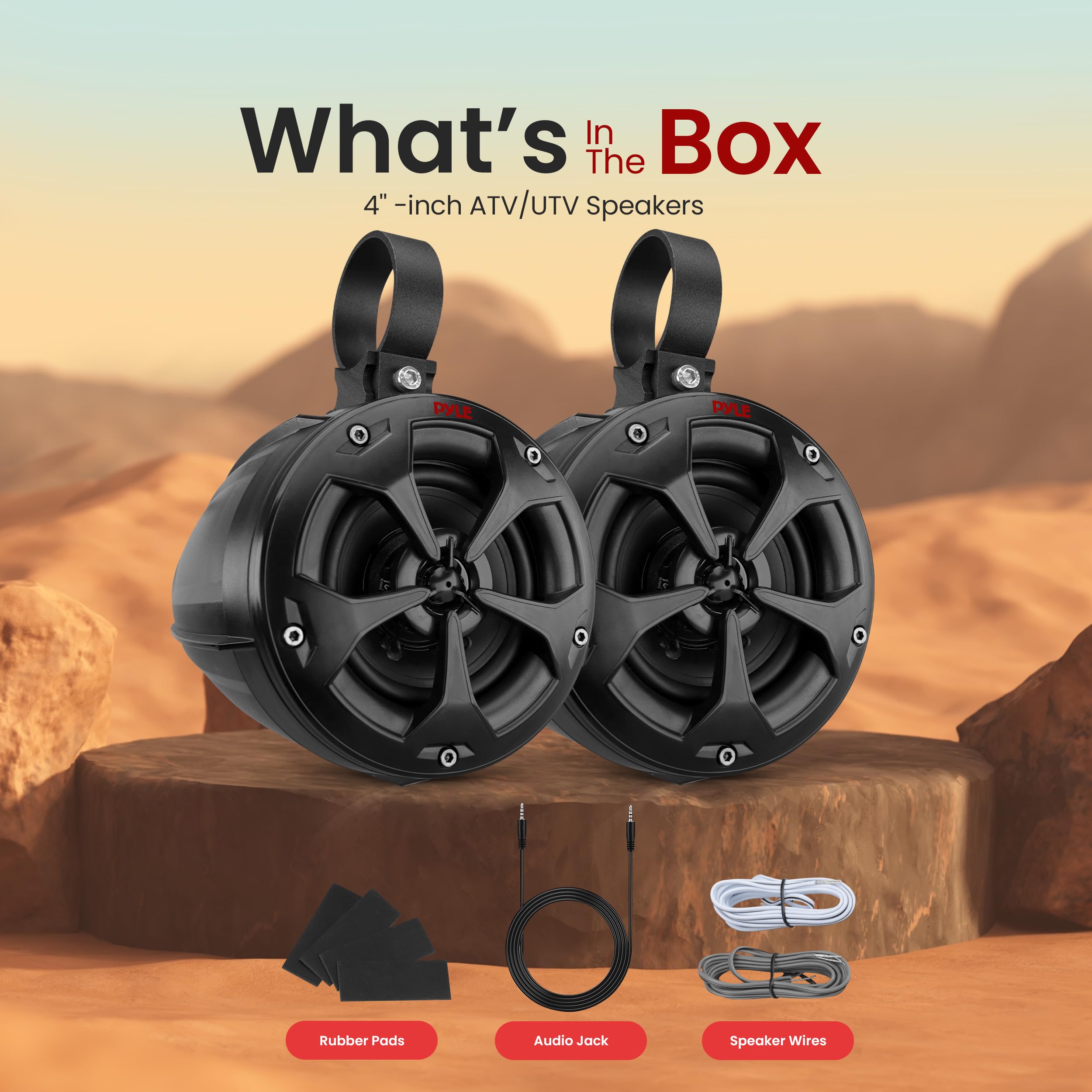 Pyle PLUTV41BK 4 Inch 800 Watt 2-Way Waterproof Marine Speakers - Dual Off-Road Stereo System for ATV, UTV, Quad, Jeep & Boat - Black | Perfect for Wakeboard Towers, Outdoor Adventures & Marine Audio