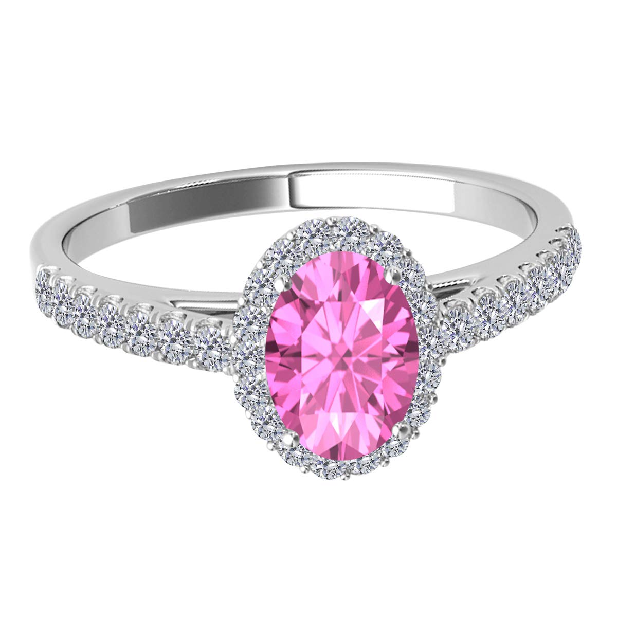 MauliJewels 1.77 Carat Oval Pink Diamond Engagement Ring for Women - 10K White Gold Prong-Setting Wedding Band, Anniversary Gift for Her - Perfect for Proposals, Bridal Jewelry & Special Occasions