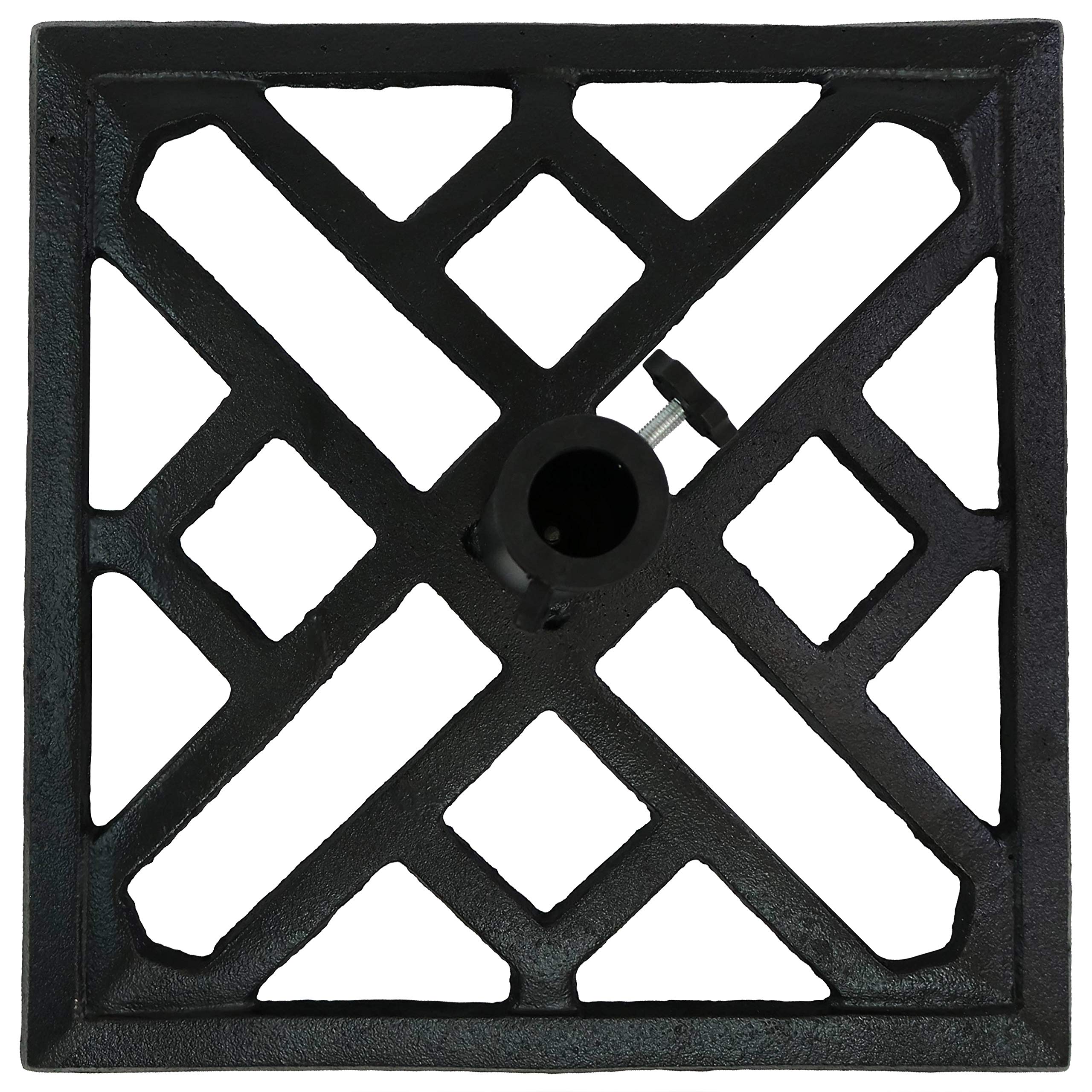 Sunnydaze 17-Inch Square Cast Iron Patio Umbrella Base Stand - Heavy Duty Geometric Design Outdoor Weighted Stand for Market Umbrellas - Perfect for Poolside, Garden, Deck, and Backyard Use