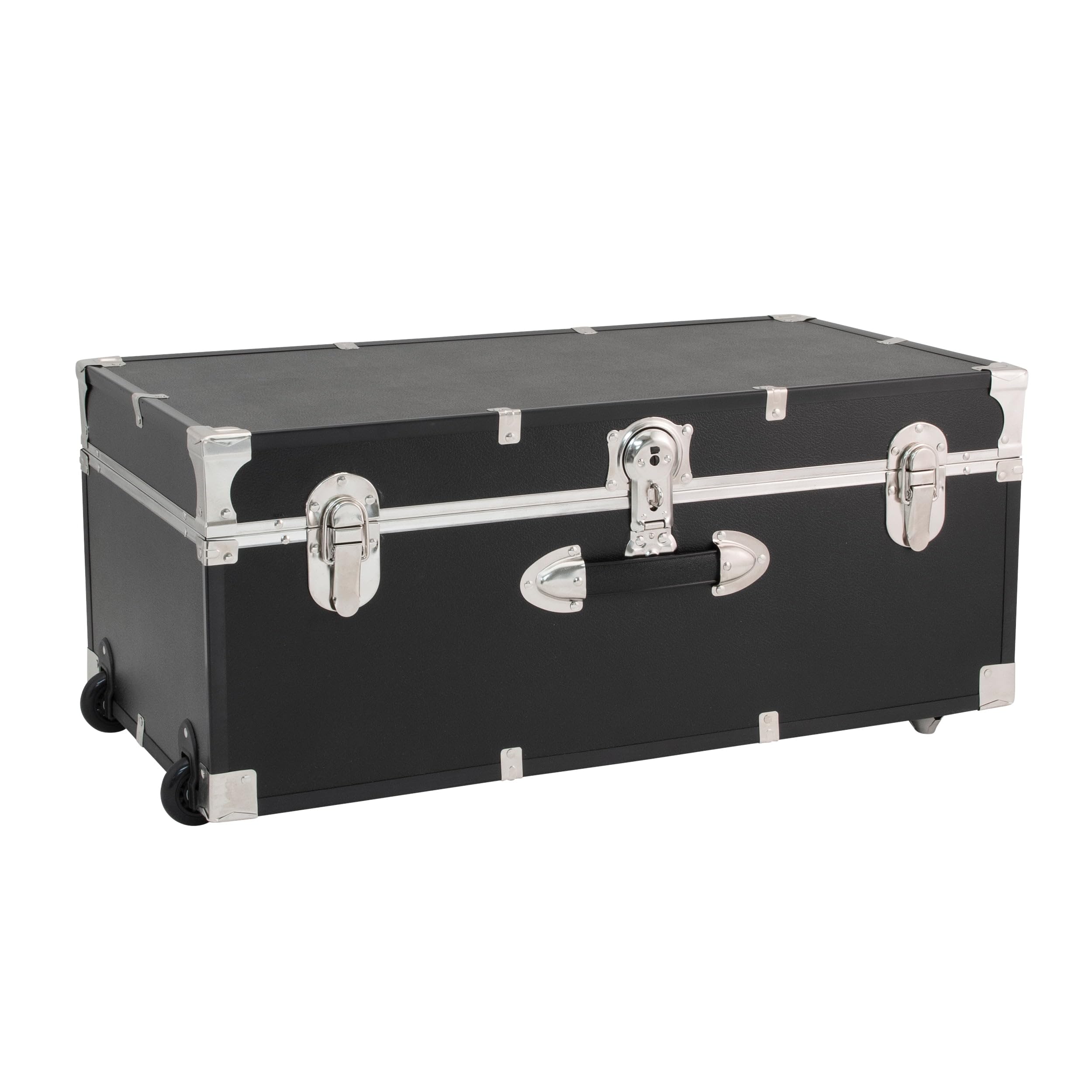 30 Inch Seward Explorer Trunk with Wheels & Lock - Heavy Duty Rolling Storage Chest for Travel, Camping, Dorm & Home Organization - Black