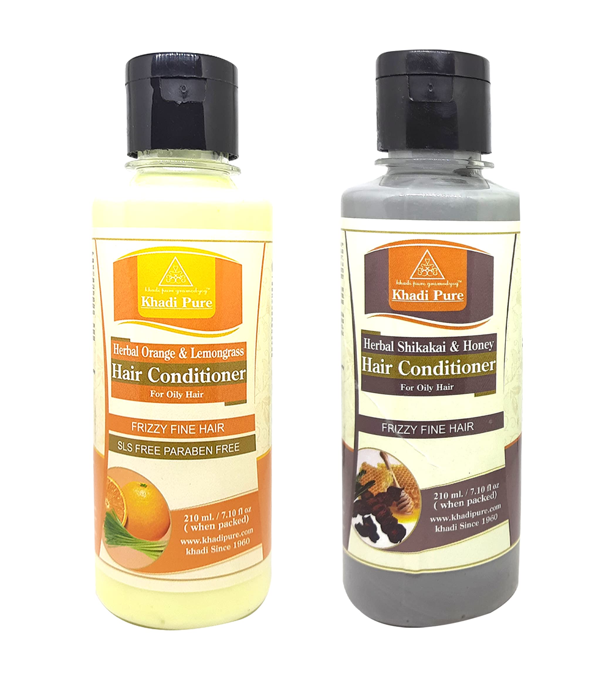 Khadi Pure Orange Lemongrass SLS & Shikakai Honey Conditioner - 210ml (Pack of 2) | Sulfate-Free Hair Treatment for Dry & Damaged Hair | Perfect for Daily Use & Natural Hair Care Routine