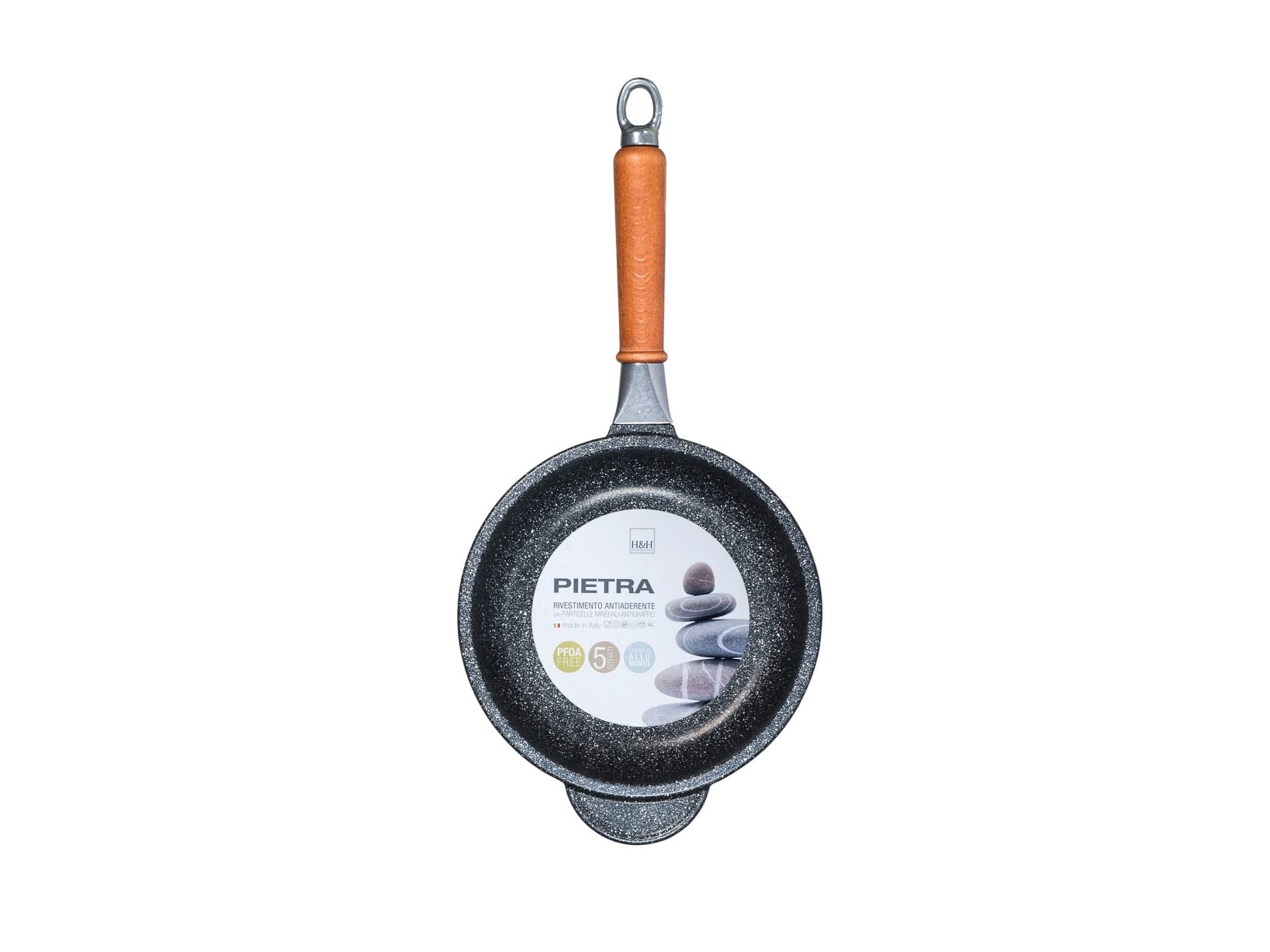 Non-Stick Frying Pan 20cm with Stone Wood Handle - H&H Black Skillet for Sauteing, Frying & Cooking - Perfect for Home Kitchen & Restaurant Use