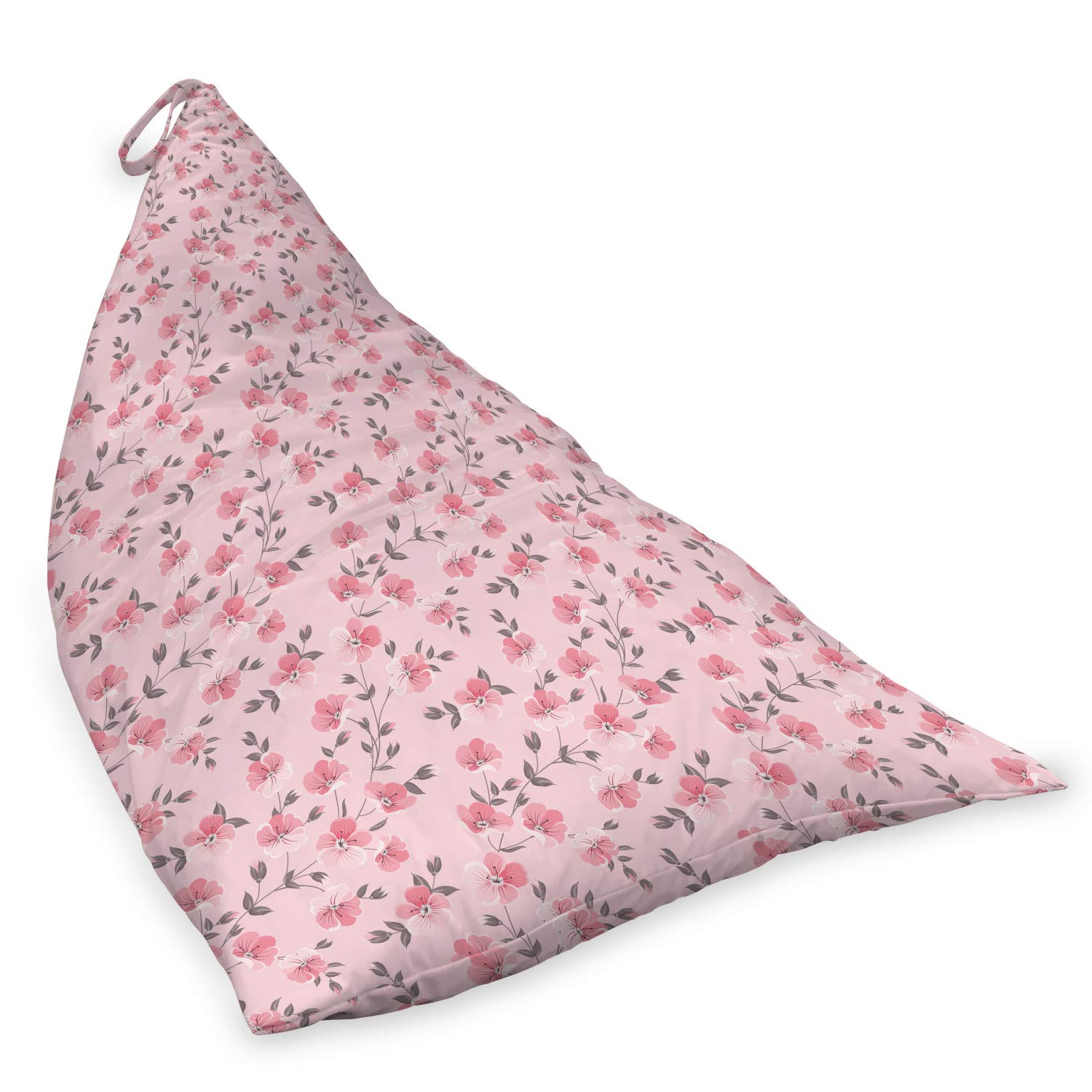 Ambesonne Floral Lounger Chair Bag - Linum Flower Petals Pastel Gardening Blossoms Design - Large Capacity Storage with Handle - Lounger Size - Pale Pink & Grey - Perfect for Beach, Picnic, Camping & Outdoor Relaxation