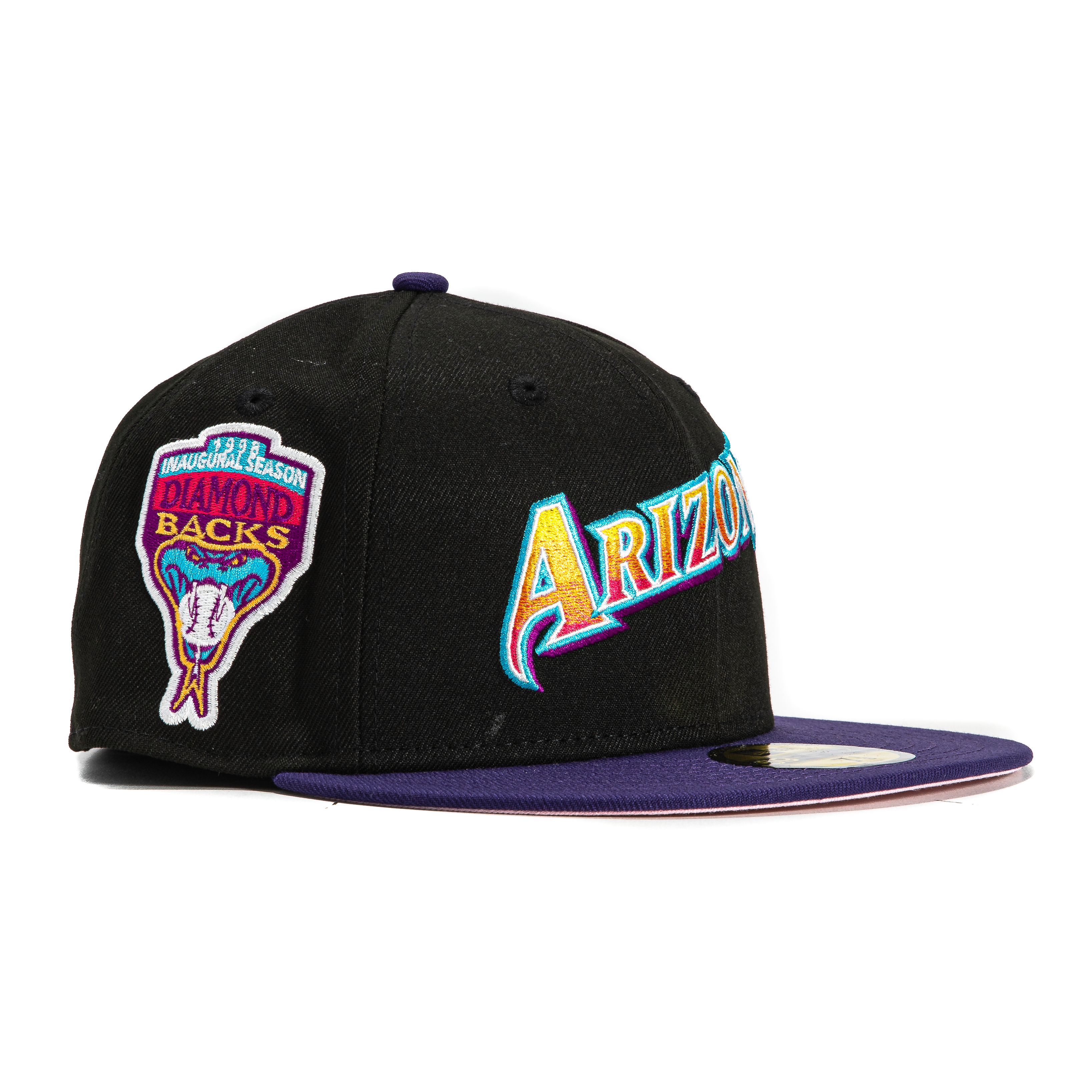 New Era 59Fifty Arizona Diamondbacks Inaugural Patch Word Hat - Black & Purple Snapback Cap for Baseball Fans & Streetwear Fashion | Perfect for Games, Collecting & Casual Wear
