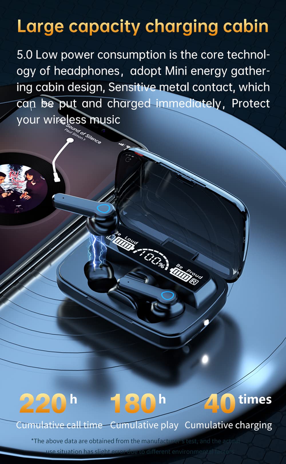Premium TWS Wireless Bluetooth Earbuds with Active Noise Cancelling, HD Stereo Sound & 180H Playtime - Bluetooth 5.1 Headphones with Wireless Charging Case & Power Display - Compatible with iPhone & Android Phones - Perfect for Workouts, Commuting & Travel