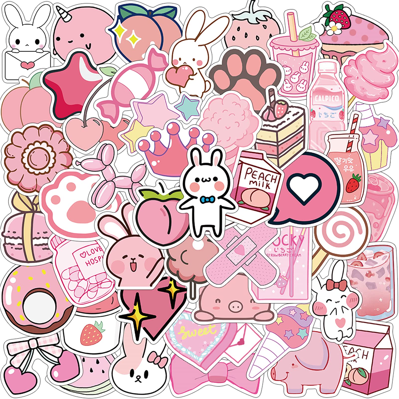 50PCS Kawaii Cute Waterproof Stickers for Kids & Teens - Aesthetic Pink VSCO Girl Stickers for Water Bottles, Hydro Flask, Laptop, Phone & Car | Perfect for School Supplies, DIY Crafts & Personalizing Accessories