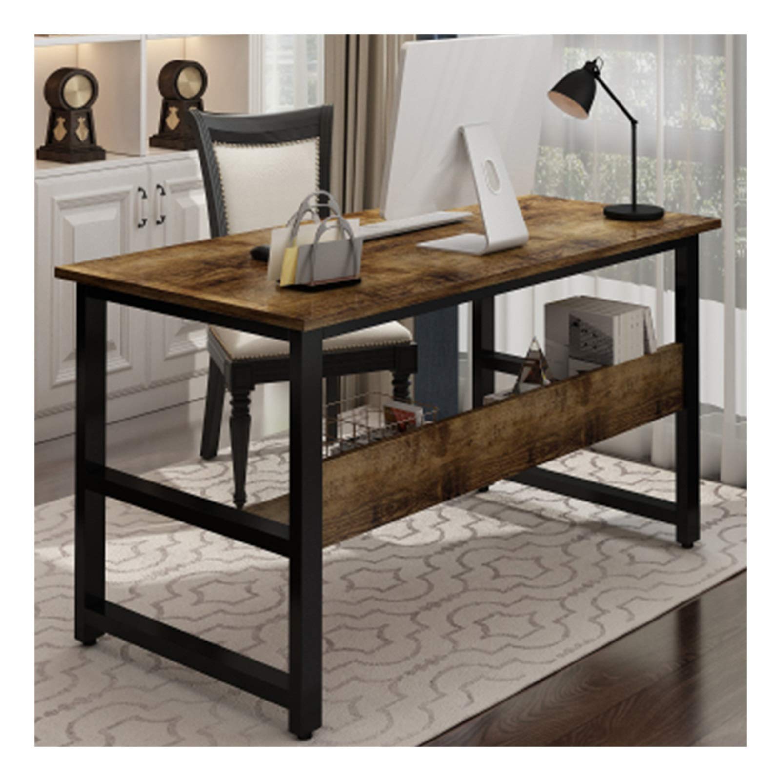 Multi-Purpose Computer Desk for Home Office - Black Metal Frame & Charcoal Wood Top - Study, Writing & Workstation Desk for Small Spaces | Perfect for Remote Work, Online Classes & Gaming Setup