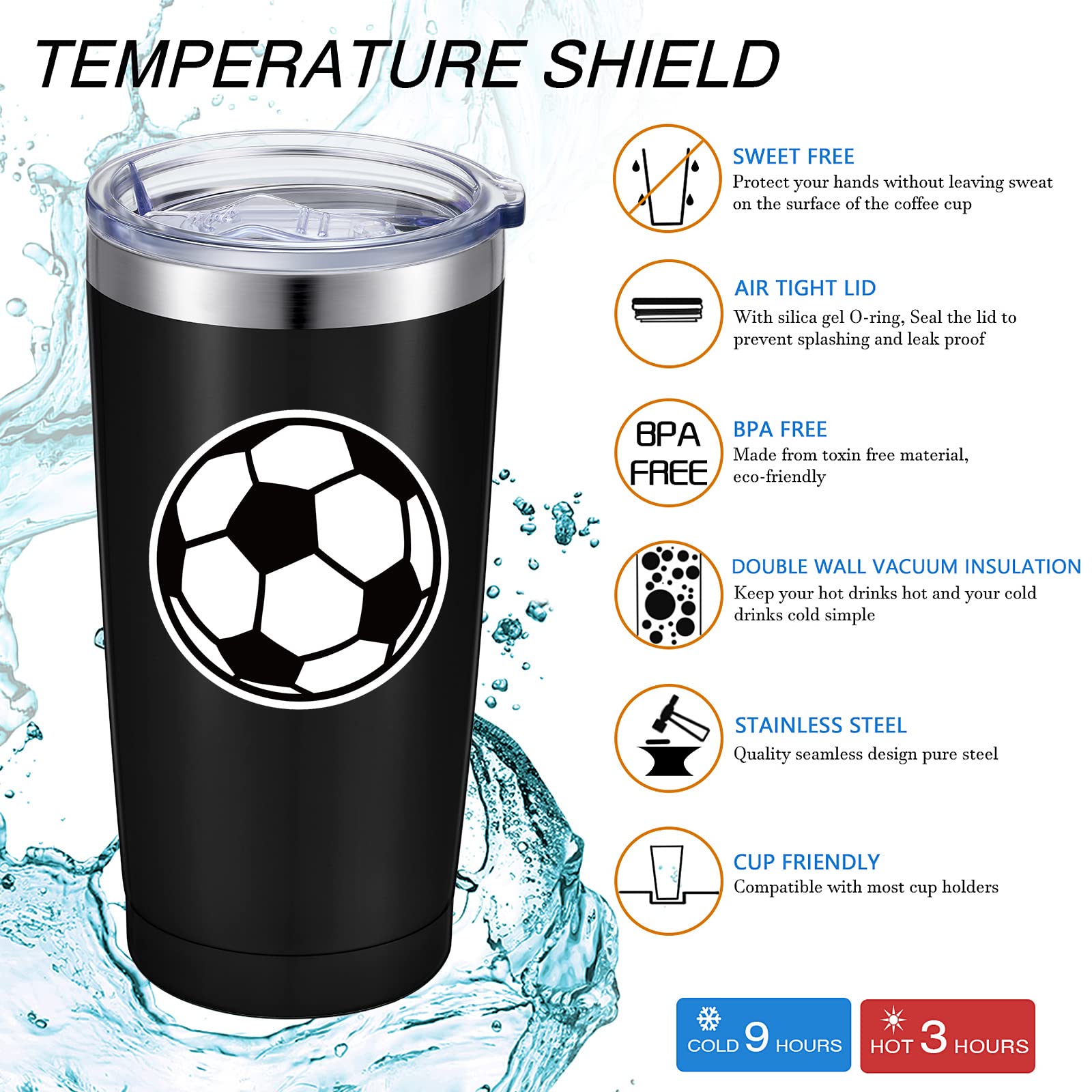**Geiserailie 2-Pack 20 oz Stainless Steel Insulated Tumbler with Straw & Lid – Leakproof Travel Coffee Mug for Sports, Gym, Office – Perfect Gift for Women, Men, Soccer Lovers (Black/White)**