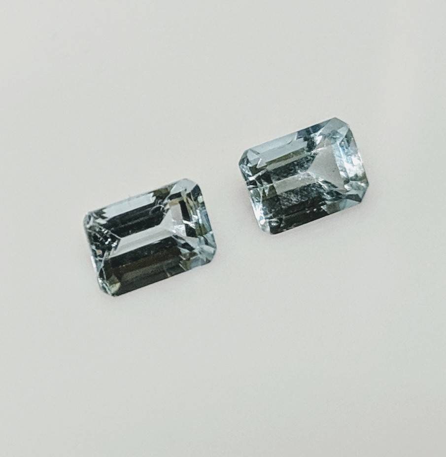 2.03ct Natural Genuine Brazilian Aquamarine Loose Stones - Lot of 2 Emerald Cut Faceted VVS Gemstones for Jewelry Making, Engagement Rings & Collector's Items