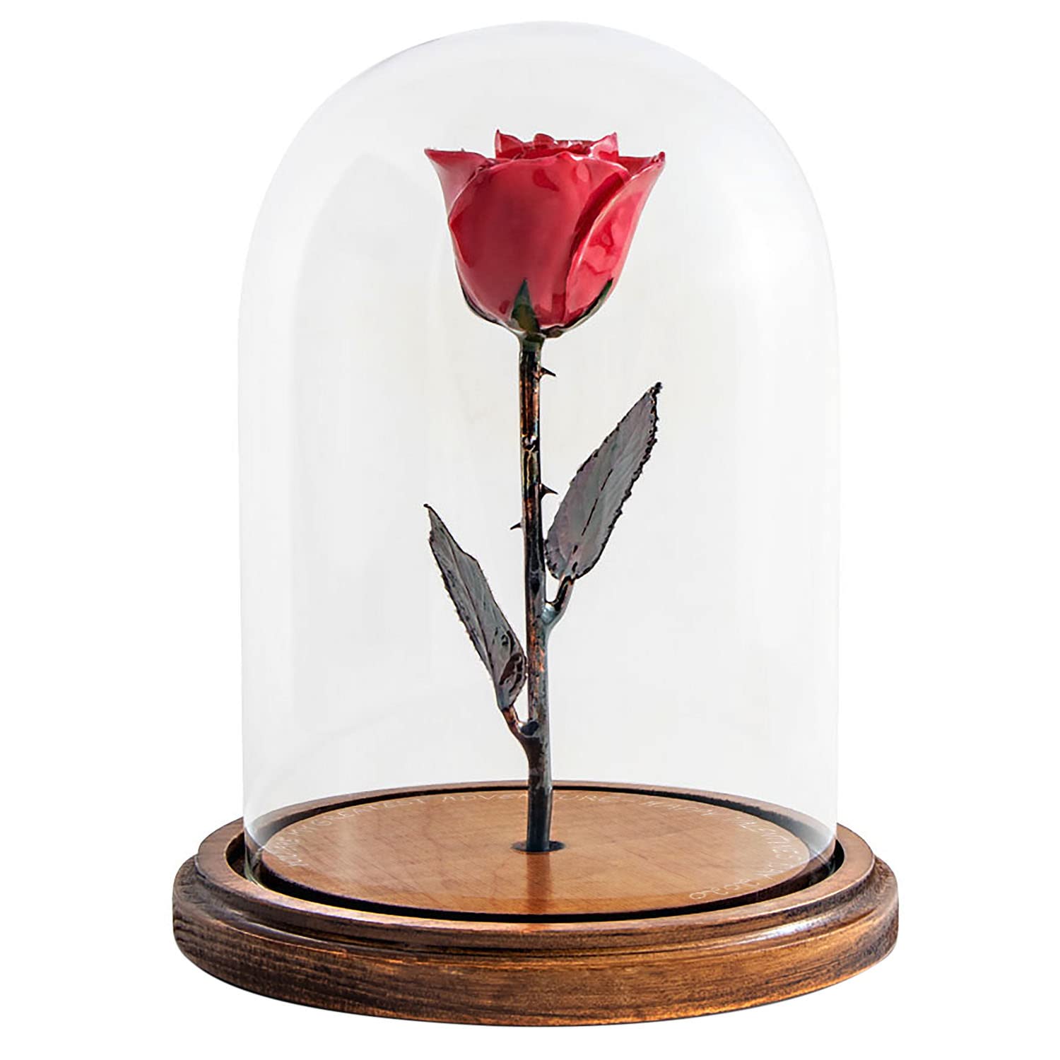 Forever Rose in Glass Dome - Beauty & The Beast Inspired Preserved Rose with Hand Engraving & Copper Stem | Romantic Gift for Women, Anniversary, Valentine's Day, Wedding Decor
