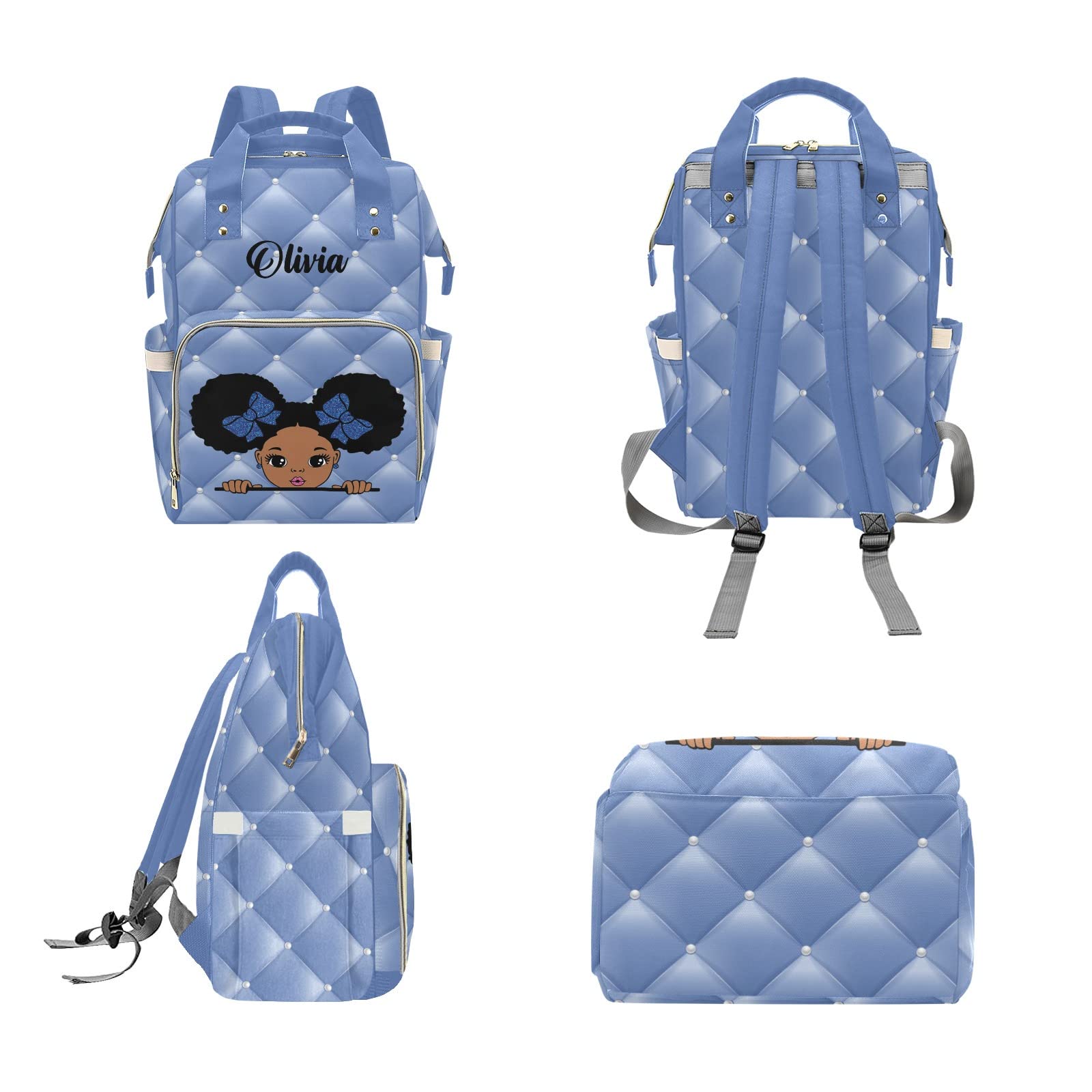 Personalized Diaper Bag Backpack Tote - Afro Girl Blue Custom Baby Shower Gift, Stylish & Functional Diaper Bag for Moms, Perfect for Travel, Shopping & Everyday Use