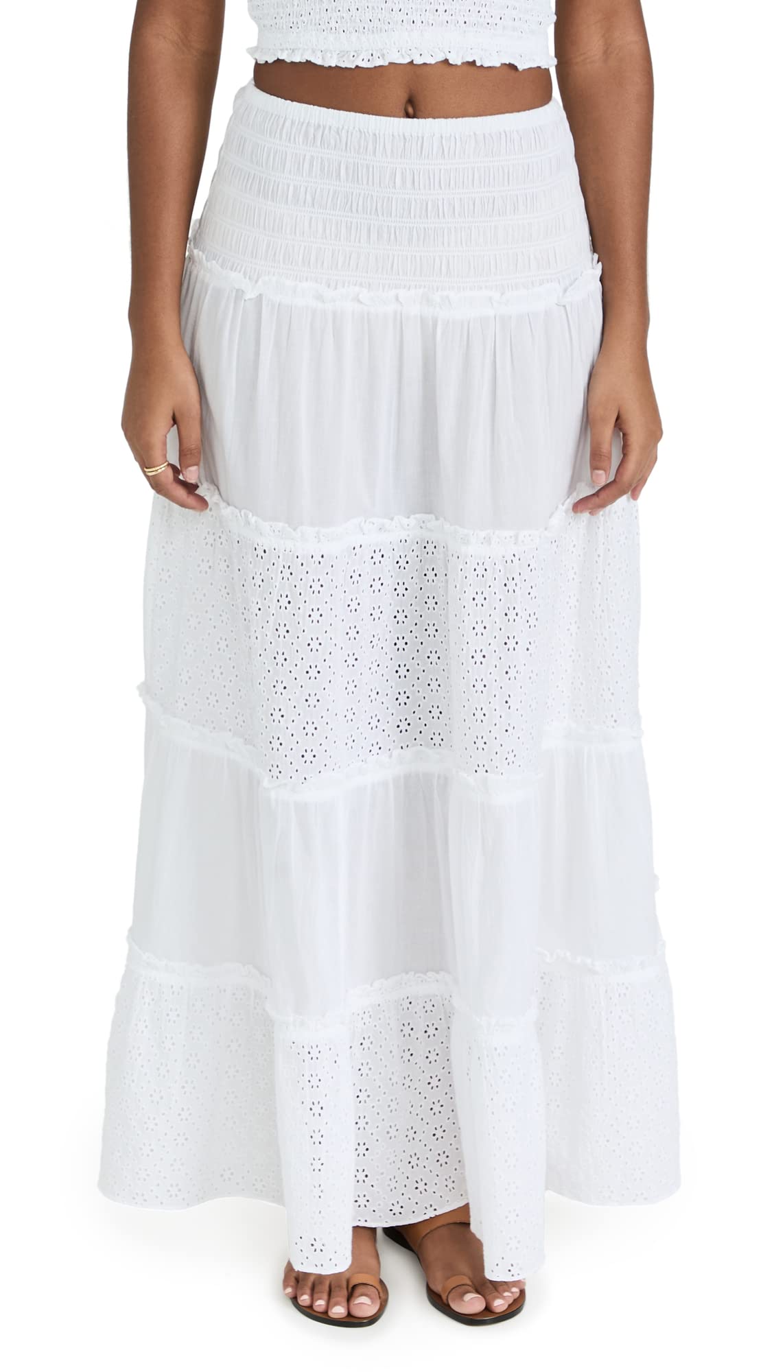 Women's Smocked Skirt - Floral Summer Midi Skirt with Elastic Waist | Perfect for Beach, Vacation & Casual Outfits