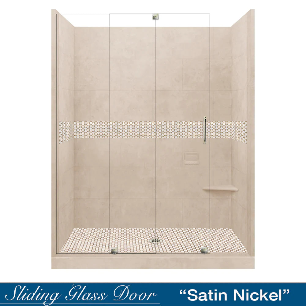 60 Alcove Desert Sand Sistine Stone & Honey Hex Mosaic Tile Accent - DIY Shower Remodel Kit with Free Shampoo Niche | Bathroom Wall & Floor Tile for Shower Backsplash, Bathroom Renovation, and Home Decor