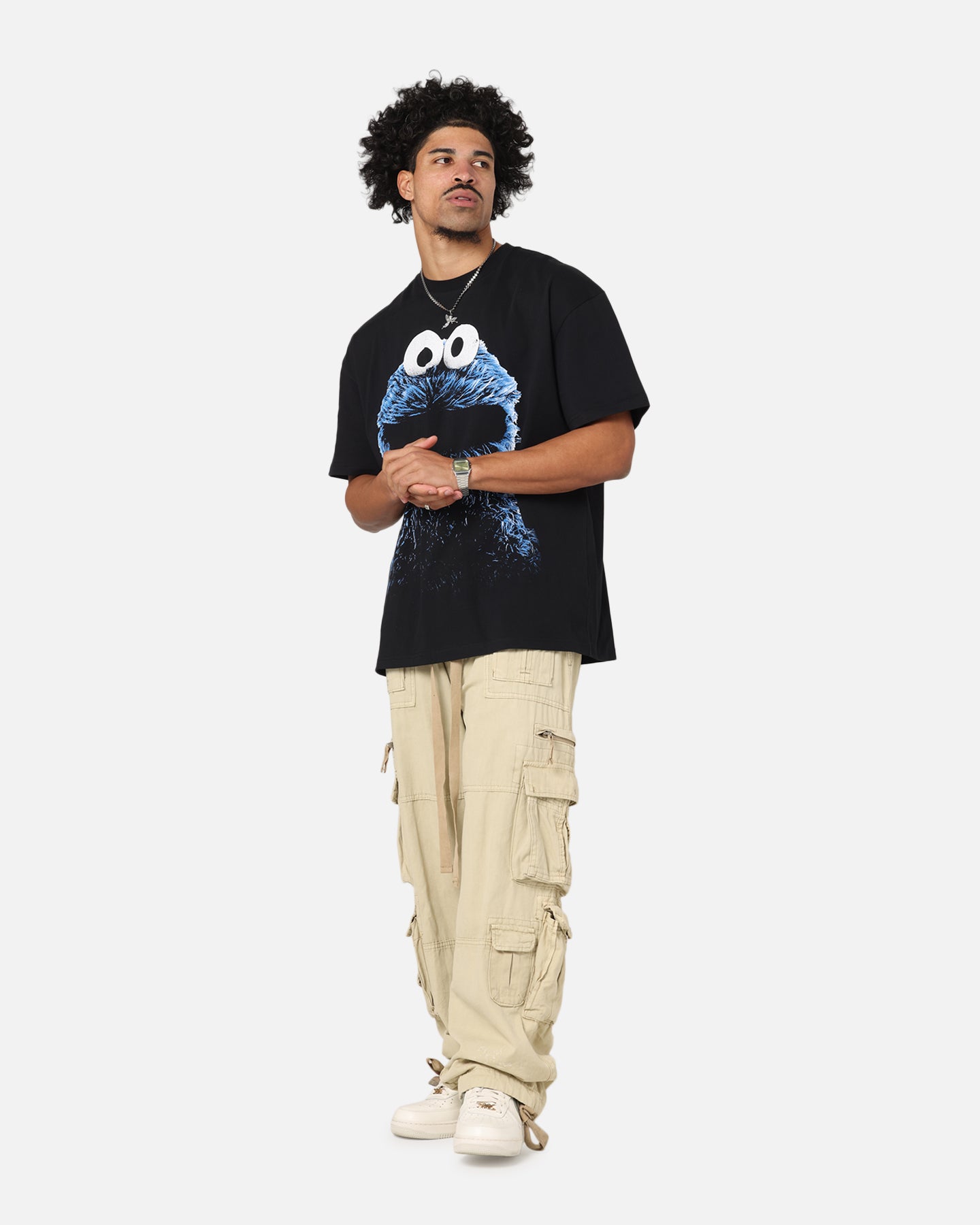 American Thrift X Sesame Street Cookie Monster Graphic Heavy Cotton T-Shirt Black | Casual Wear & Street Fashion