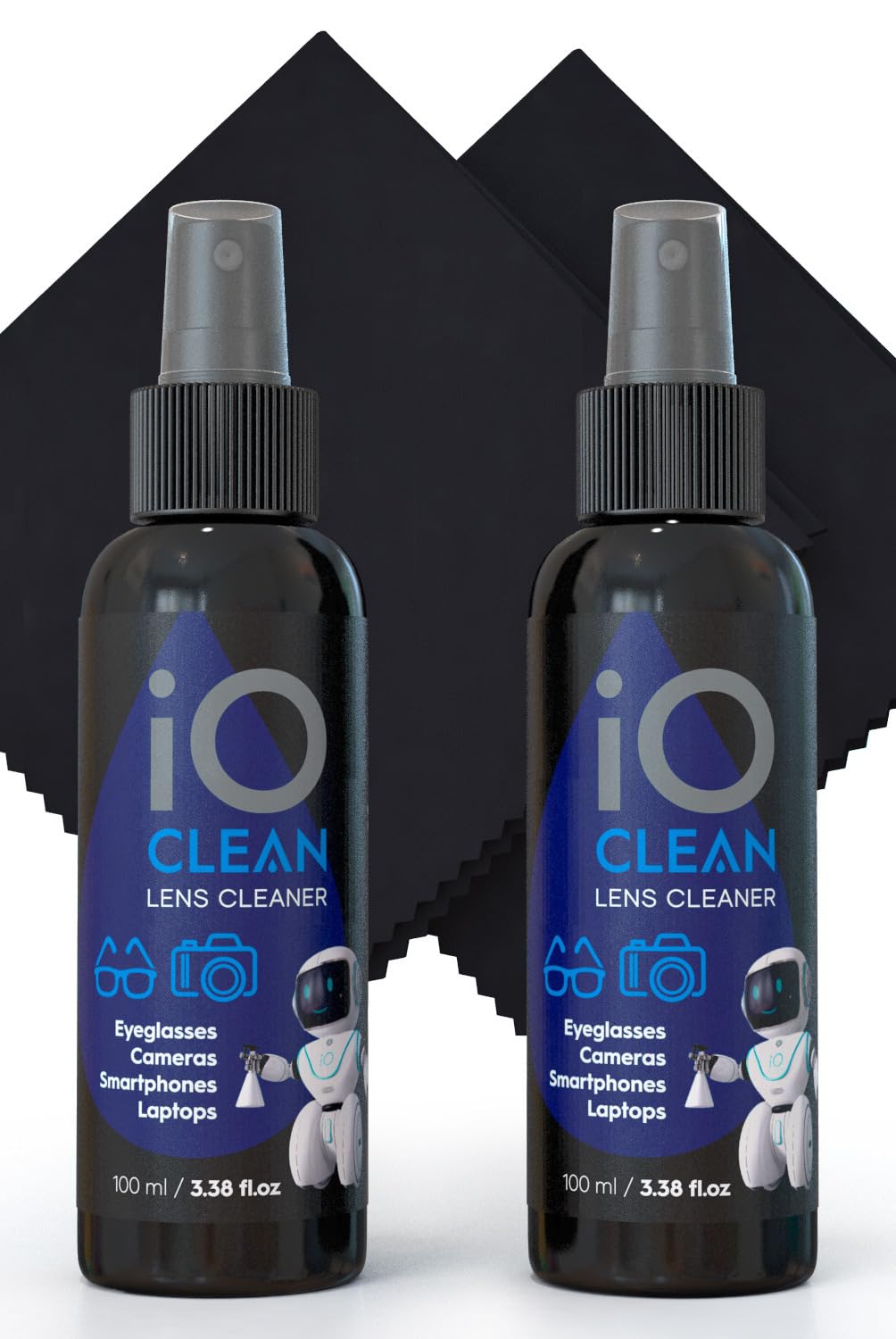 Premium Eyeglass Lens Cleaner Kit (3.38oz x 2 + 2 Microfiber Cloths) - Streak-Free Cleaning Solution for Glasses, Screens, Cameras, Laptops, Touchscreens & Electronics - Perfect for Home, Office, Travel & Outdoor Use