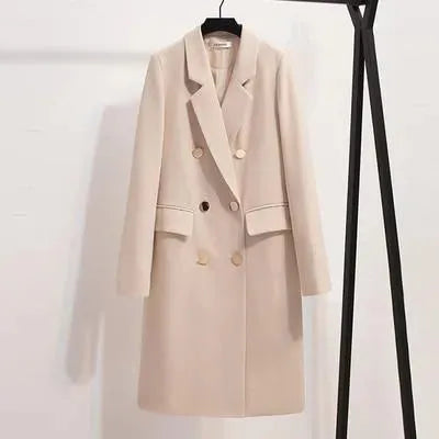 Stylish Double Breasted Women's Trench Coat - Elegant Long Wool Overcoat for Fall & Winter - Perfect for Office, Dating & Outdoor Activities