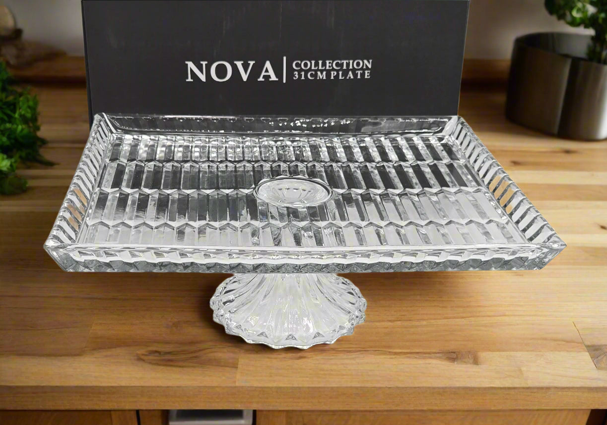 12x10x5 Inch Footed Glass Platter Rectangle - Elegant Serving Tray for Parties, Weddings & Home Decor