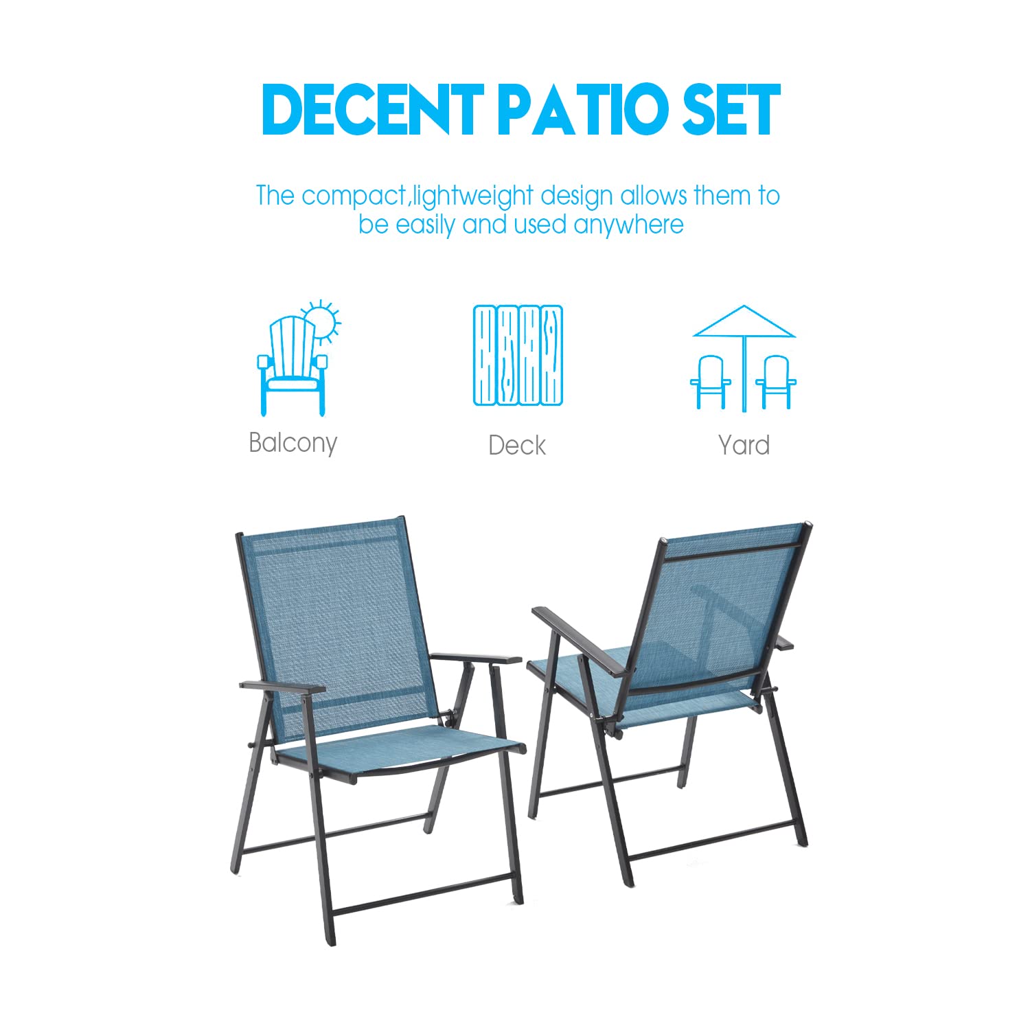 VICLLAX 2-Pack Outdoor Folding Patio Chairs with Arms - Portable Garden Dining Chairs with Sling Back Design for Patio, Deck, Poolside & Backyard Relaxation