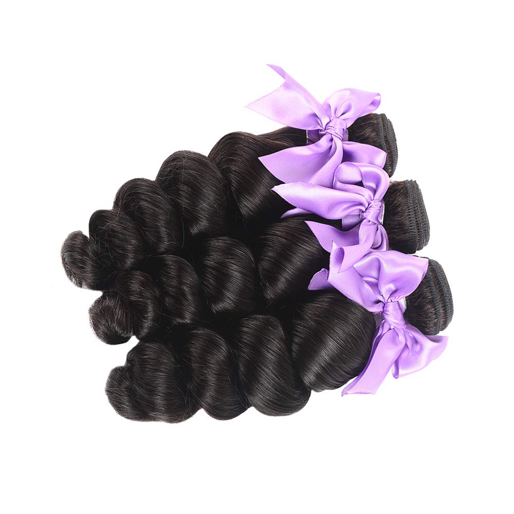 100% Virgin Brazilian Human Hair Weave Bundles - 3 Bundles Loose Wave Remy Hair Extensions (28