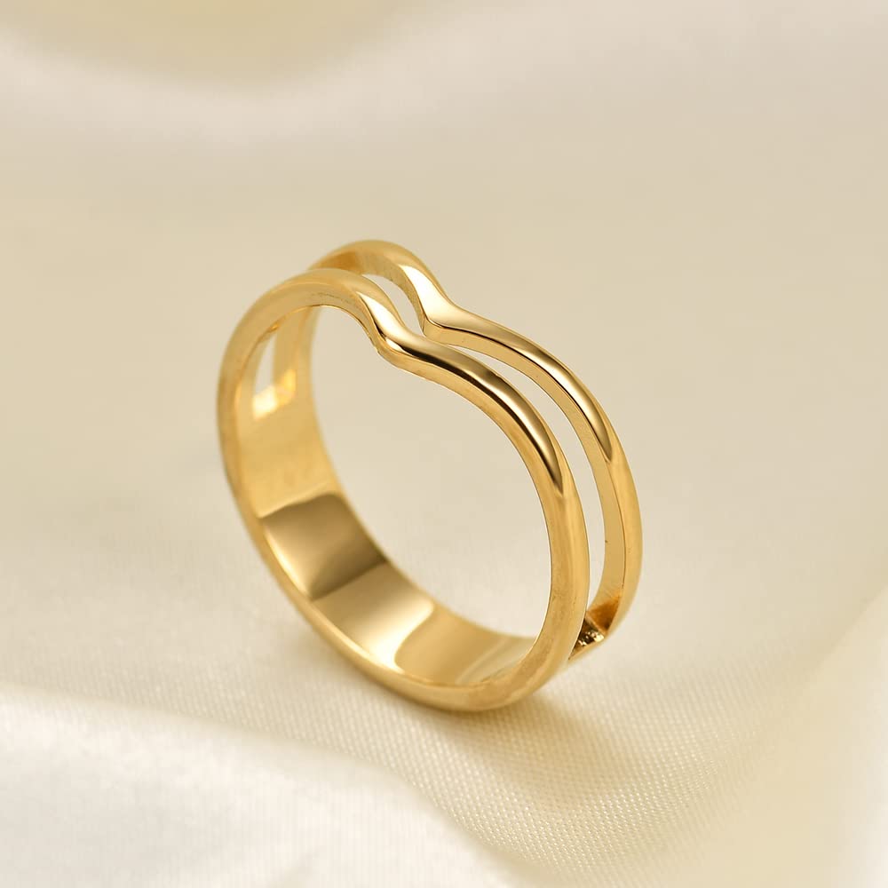 MYNENEY Classic Pointed Plain Promise Ring for Women - Thin Stainless Steel Wedding Band - Perfect for Engagement, Anniversary & Everyday Wear